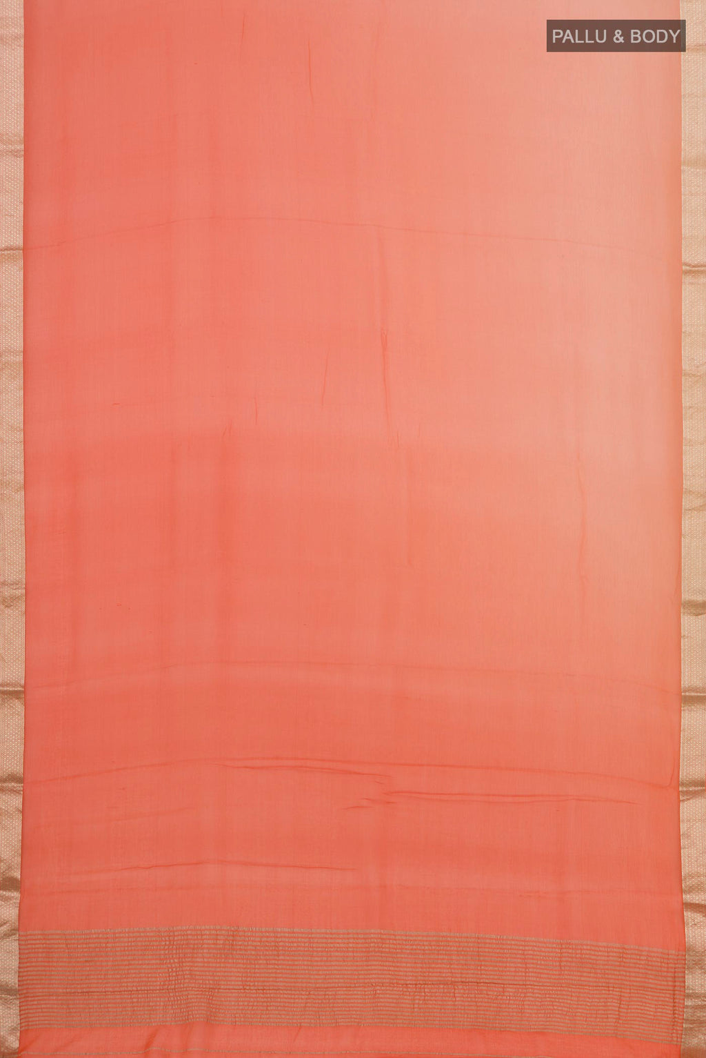 Flat view of Orange Chiffon Saree with Plain Body and Zari Border. 