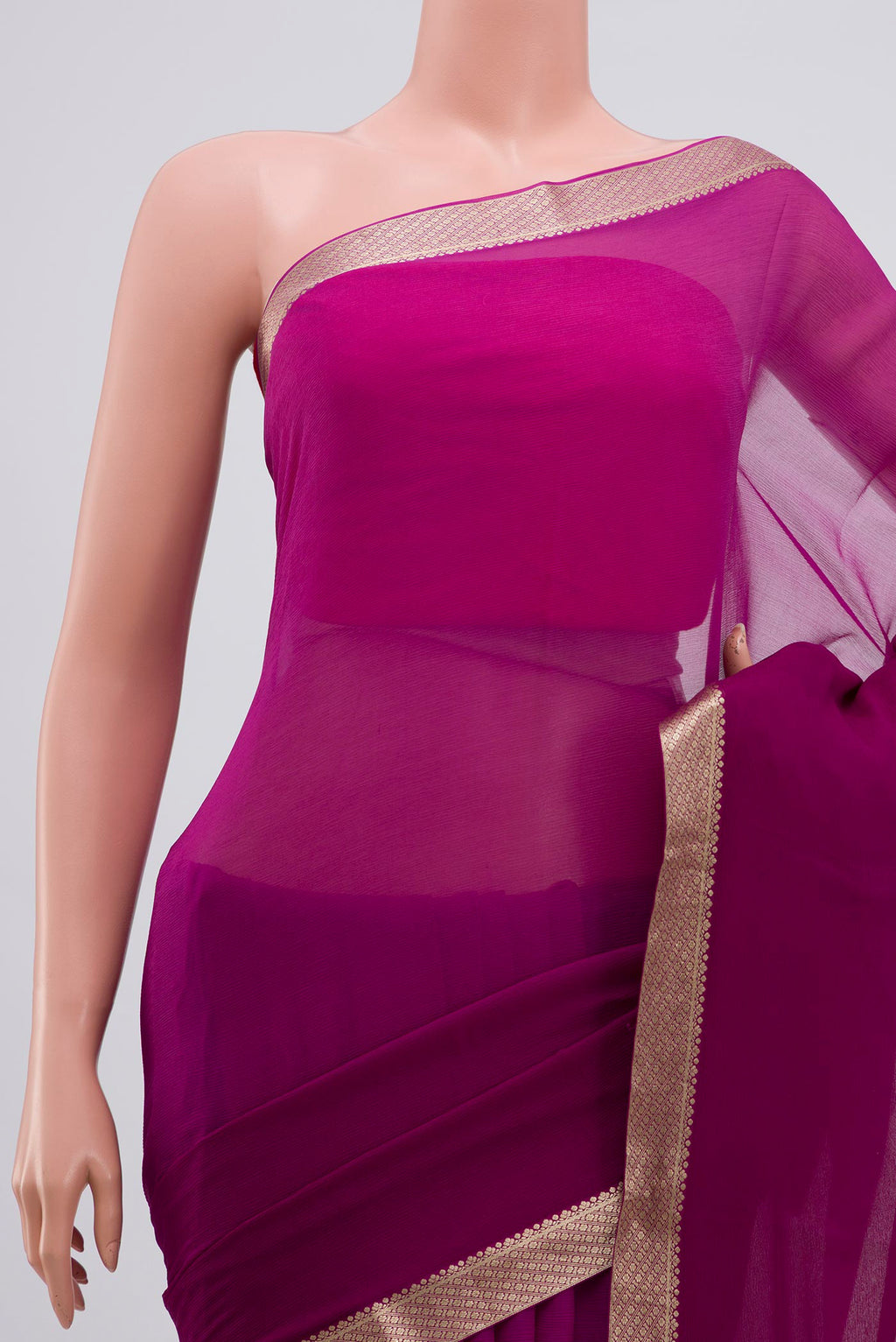 Border image of Purple Chiffon Saree with Plain Body and Zari Border. 