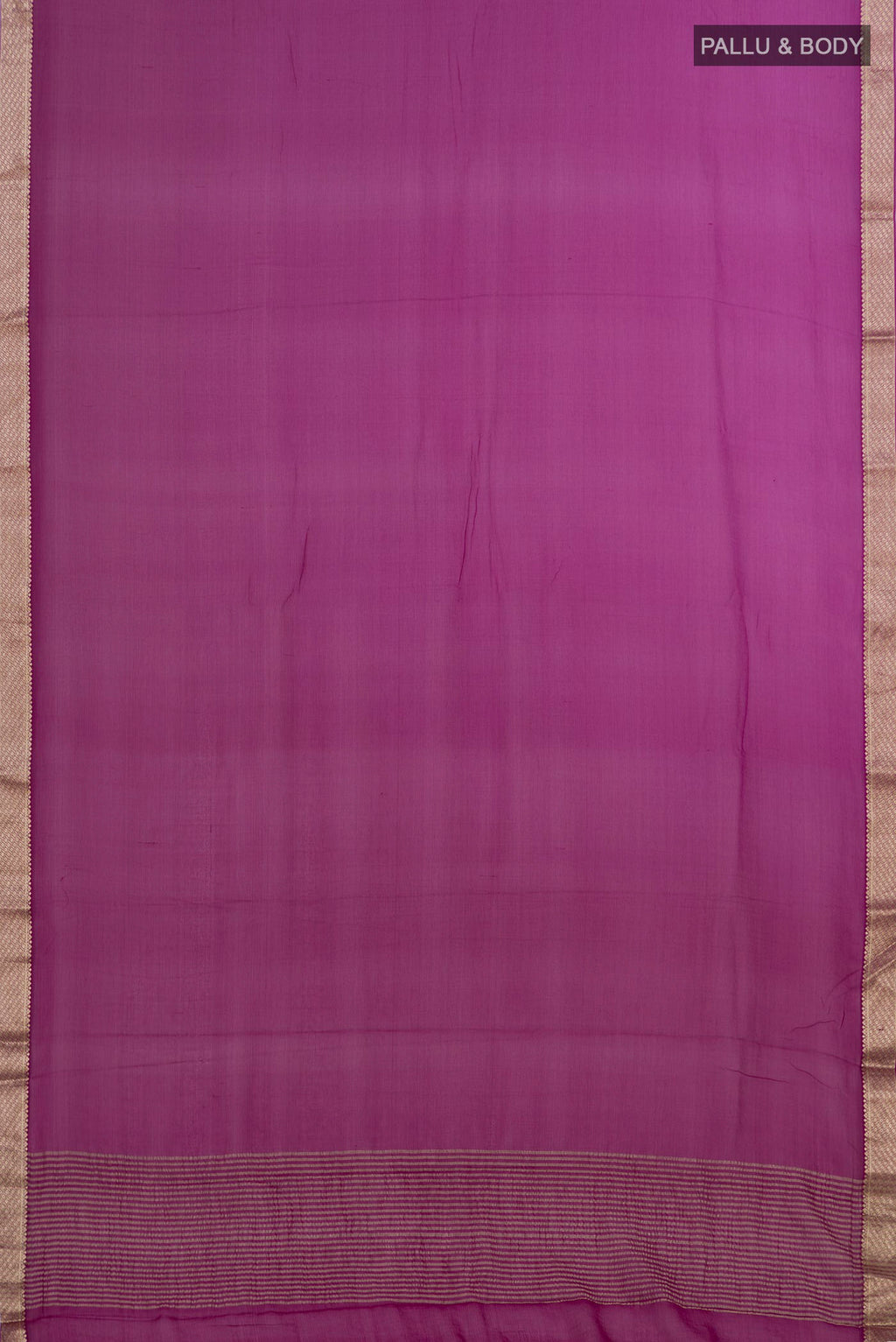 Flat view of Purple Chiffon Saree with Plain Body and Zari Border. 