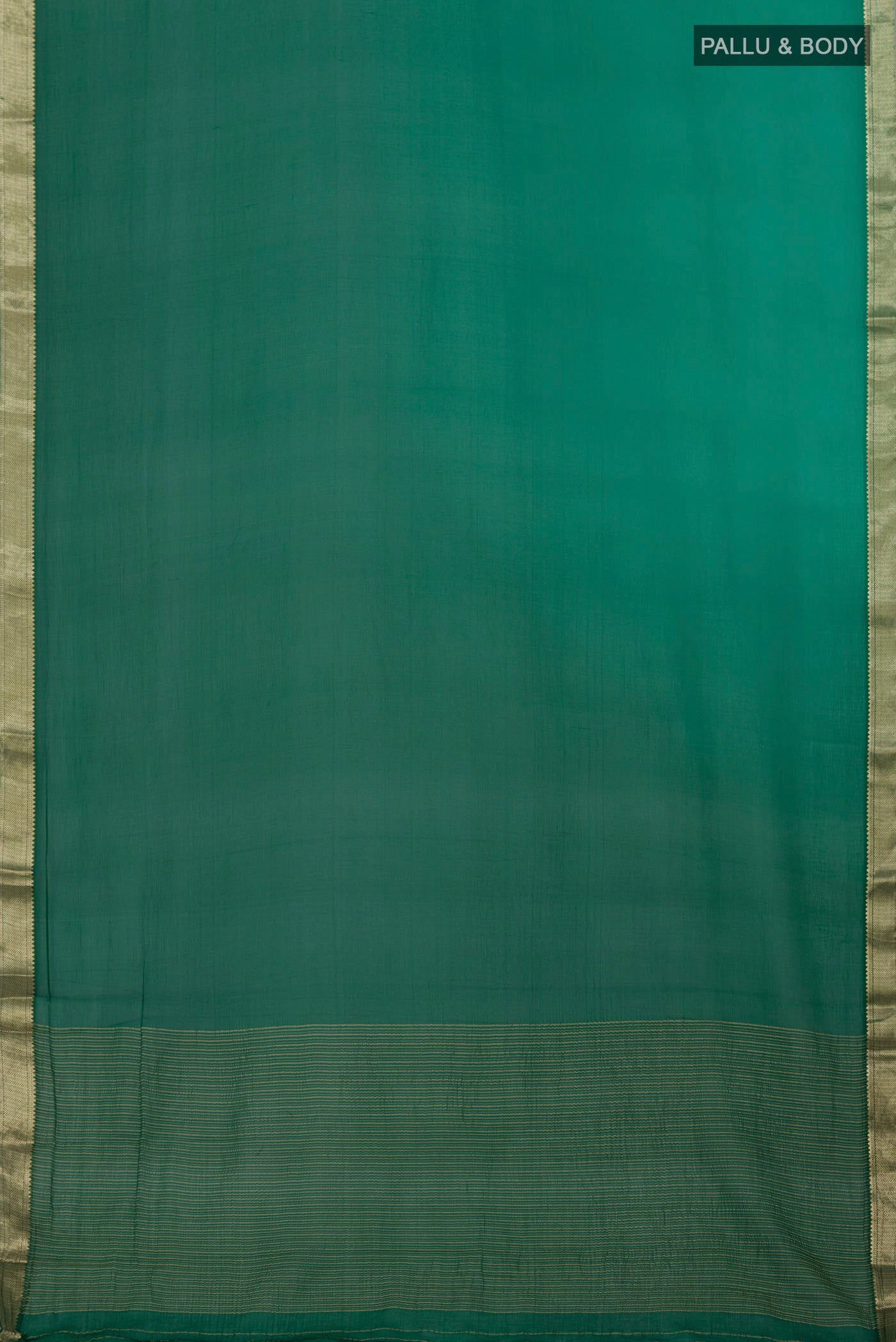 Flat view of Green Chiffon Saree with Plain Body and Zari Border. 