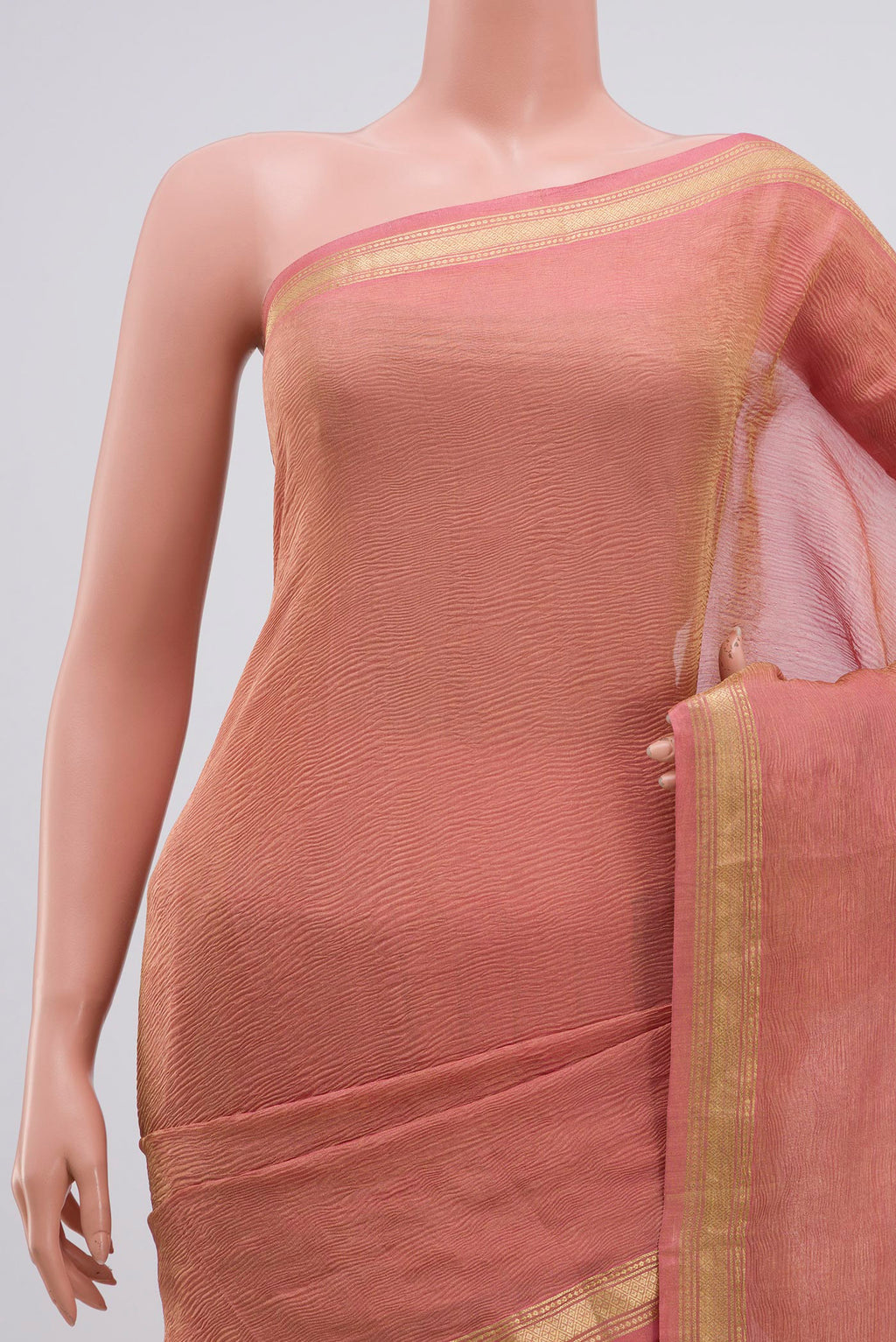 Border image of Pink Chiffon Saree with Fancy on the body and Zari Border. 