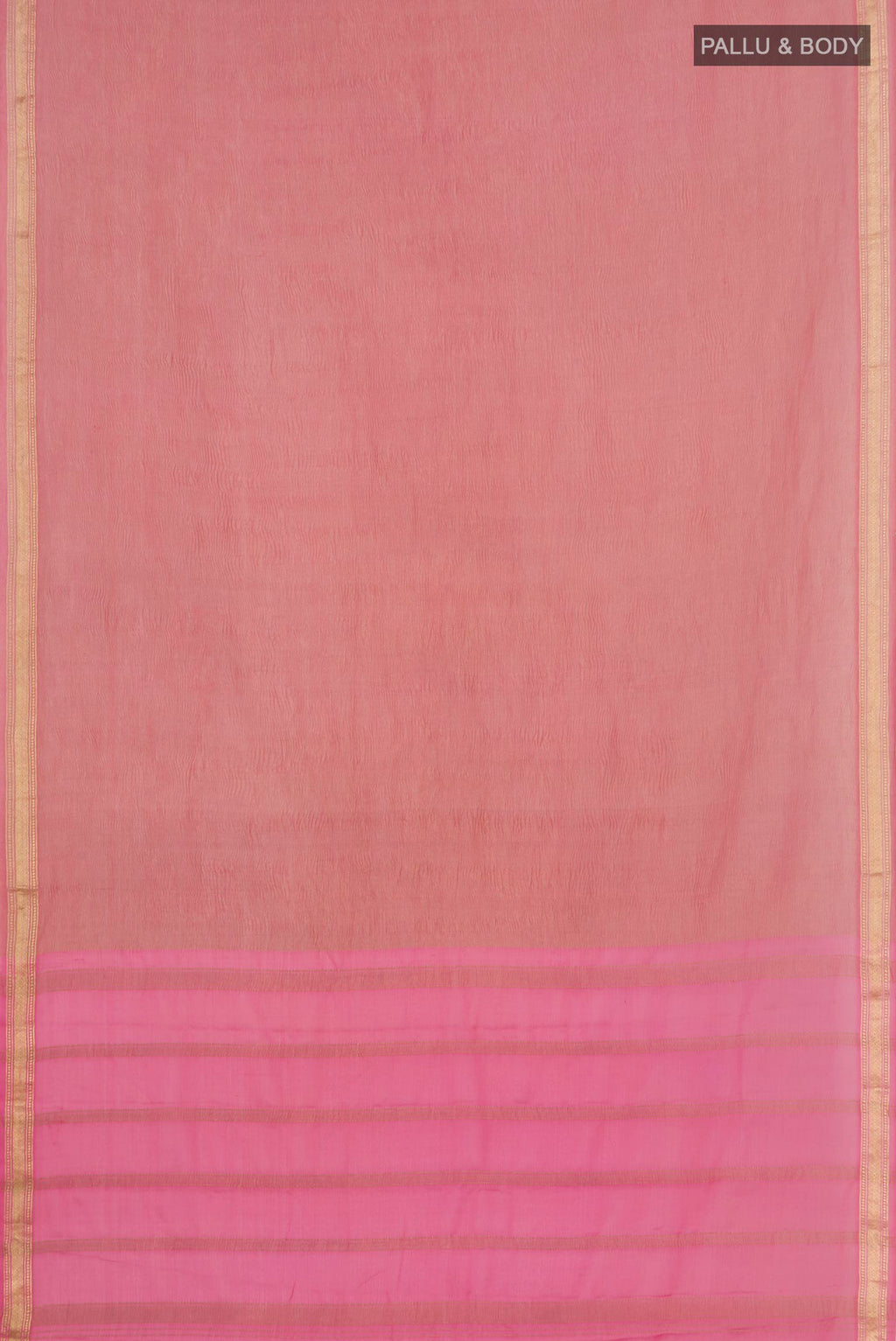 Flat view of Pink Chiffon Saree with Fancy on the body and Zari Border. 