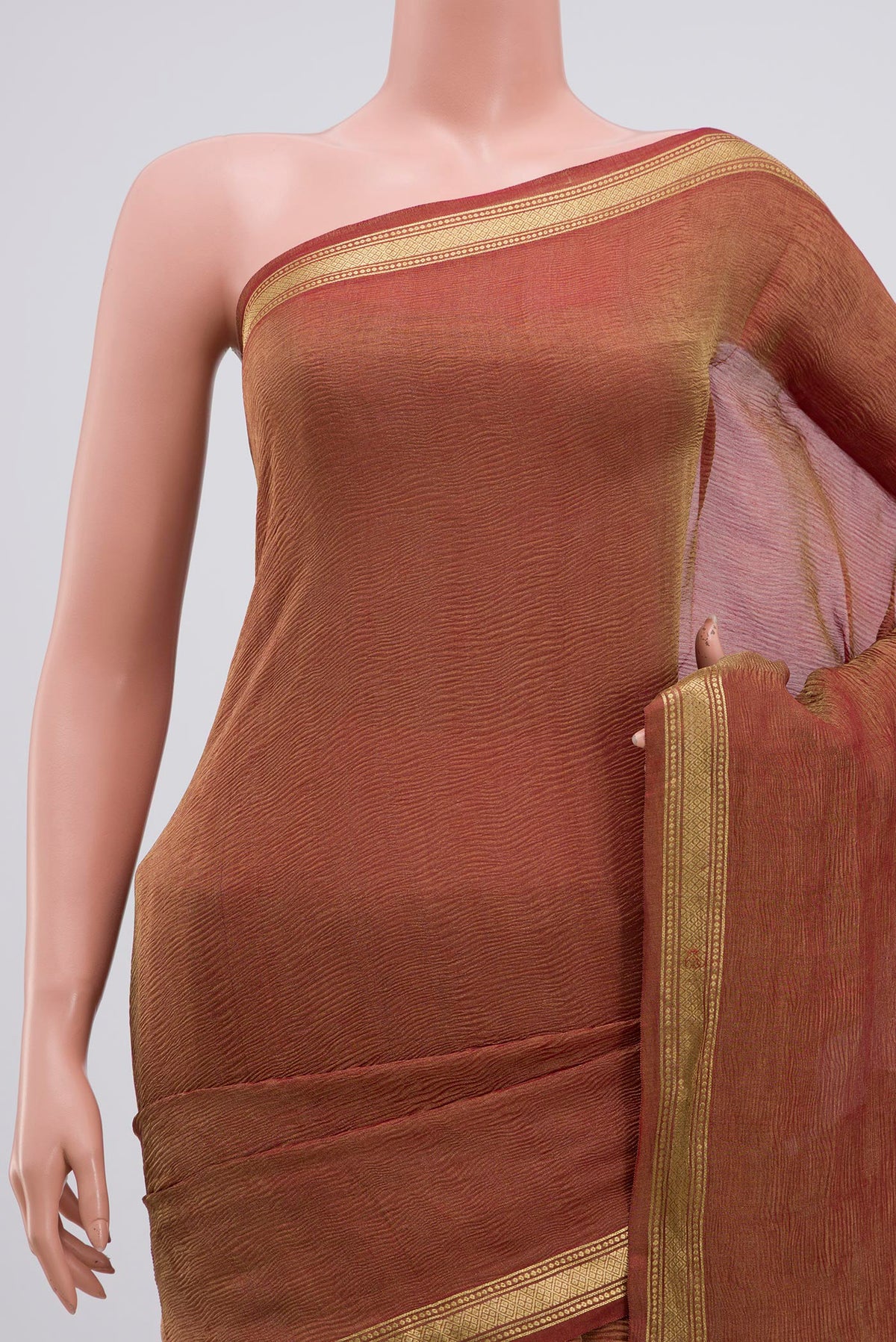 Border image of Maroon Chiffon Saree with Fancy on the body and Zari Border. 