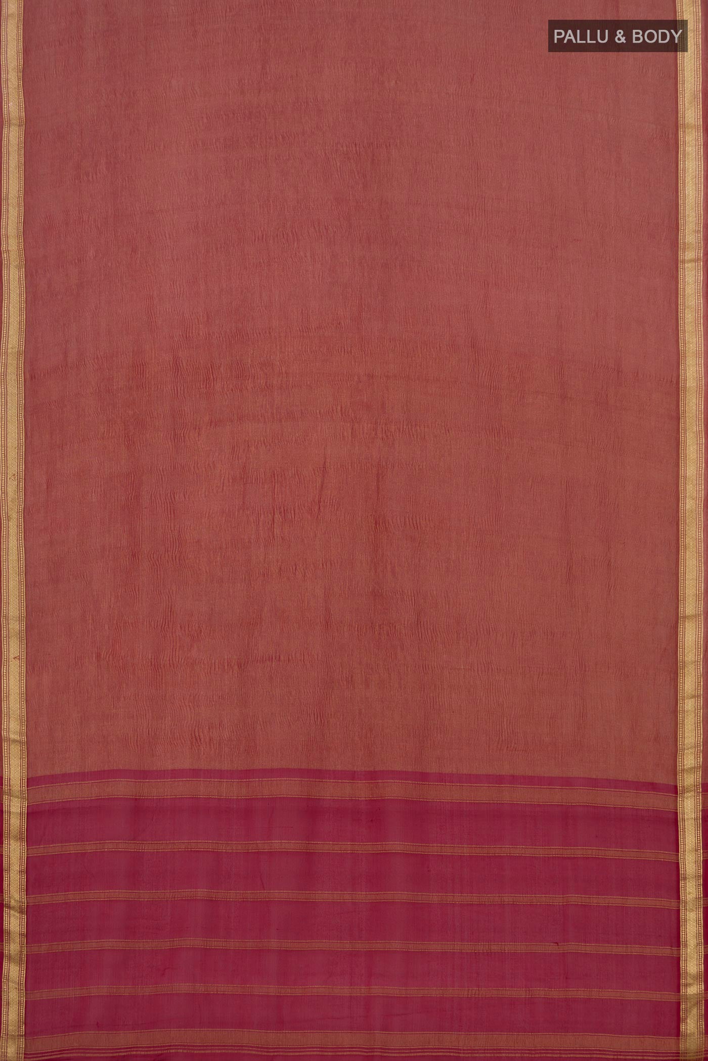 Flat view of Maroon Chiffon Saree with Fancy on the body and Zari Border. 