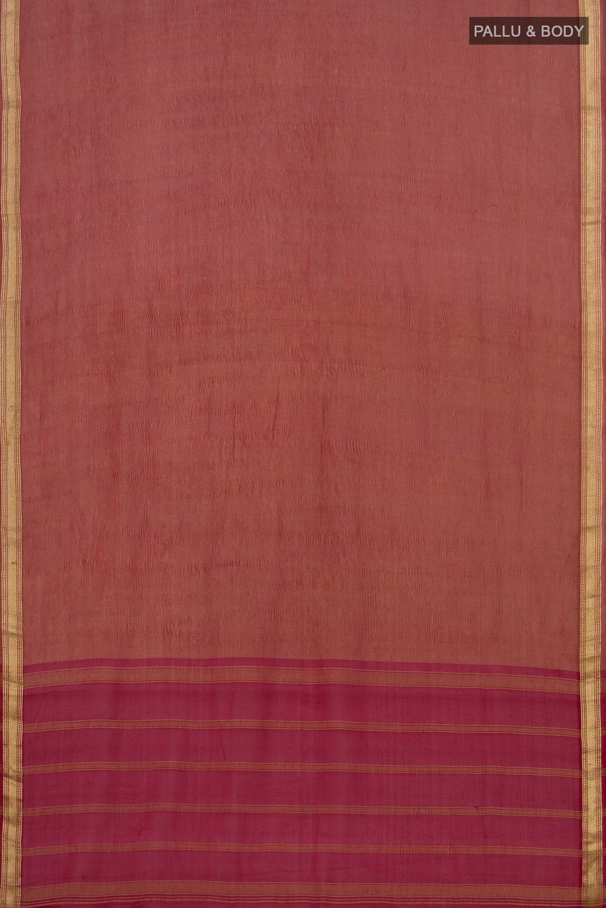 Flat view of Maroon Chiffon Saree with Fancy on the body and Zari Border. 