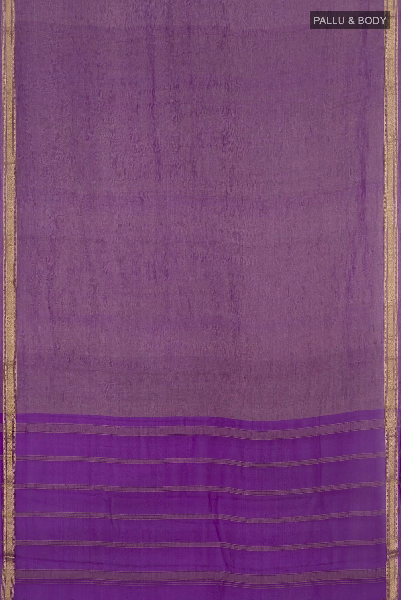 Flat view of Purple Chiffon Saree with Fancy on the body and Zari Border. 