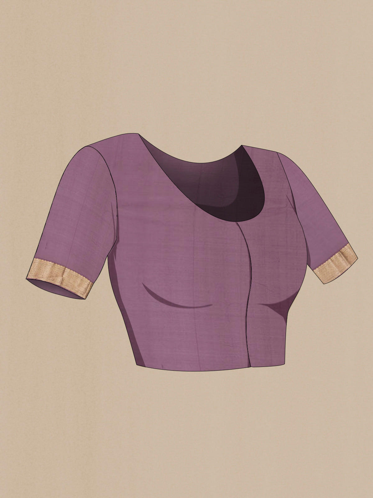 Close up image of the blouse of Lavender Georgette Saree with Fancy on the body and Zari Border. 