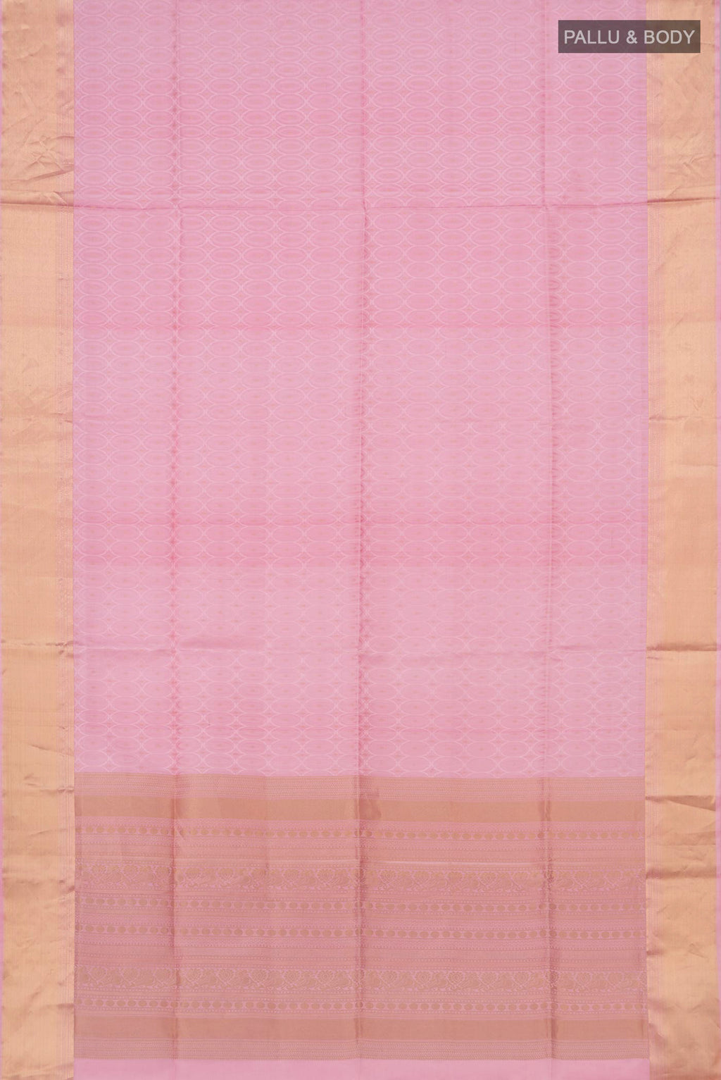 Flat view of Pink Soft Silk Saree with Jacquard With Zari Butta on the body and Zari Border. 