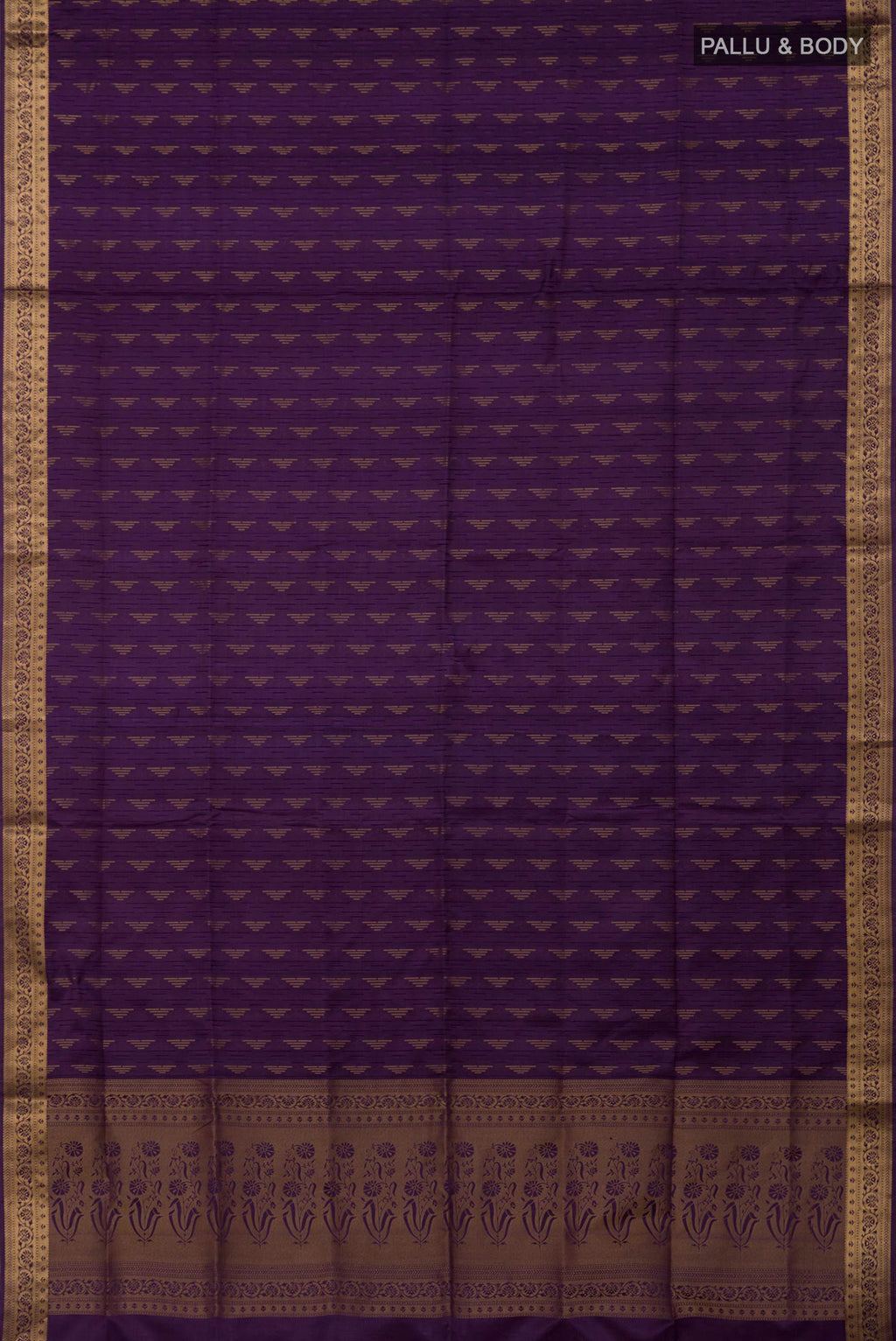 Flat view of Purple Soft Silk Saree with Jacquard design on the body and Zari Border. 