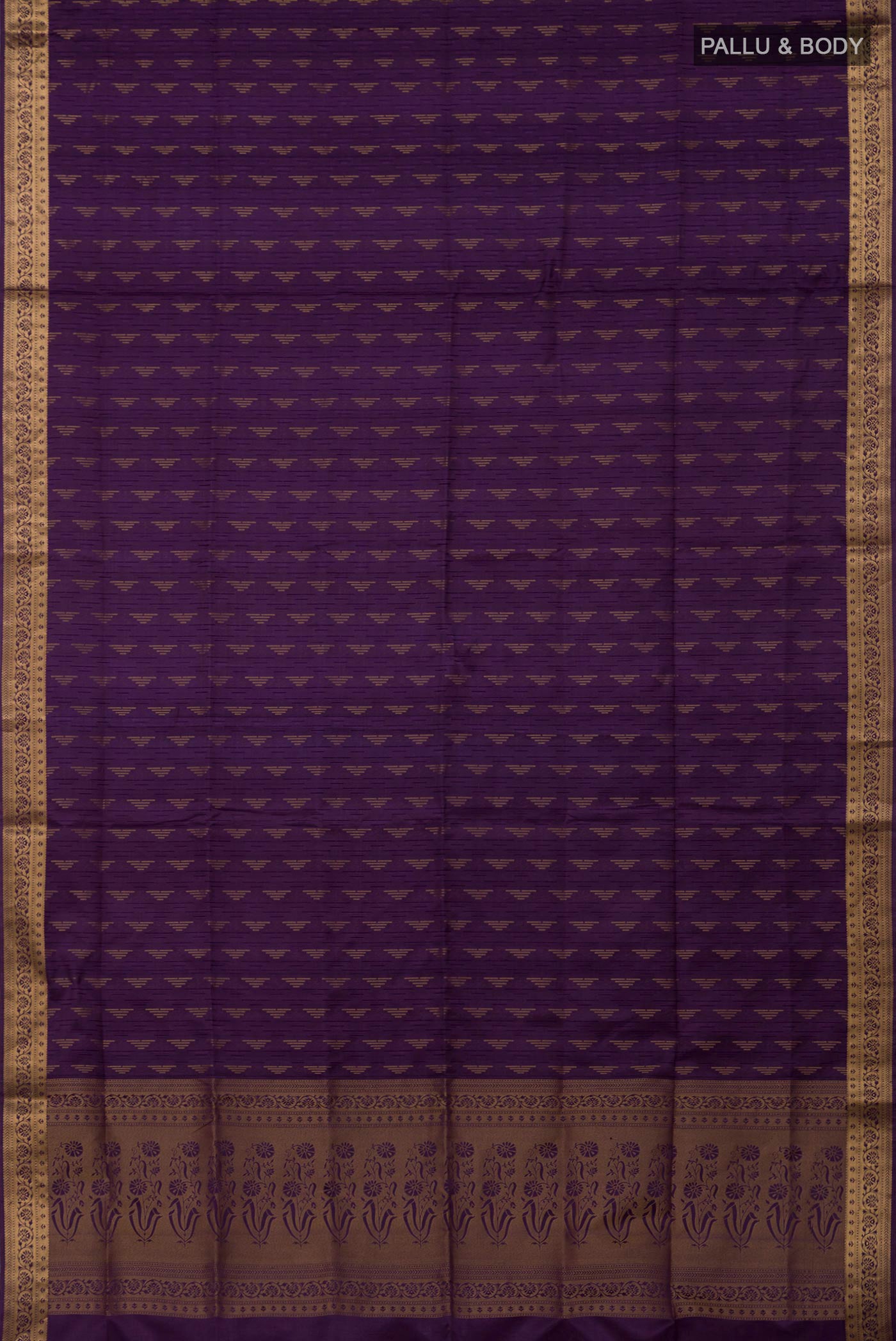 Flat view of Purple Soft Silk Saree with Jacquard design on the body and Zari Border. 