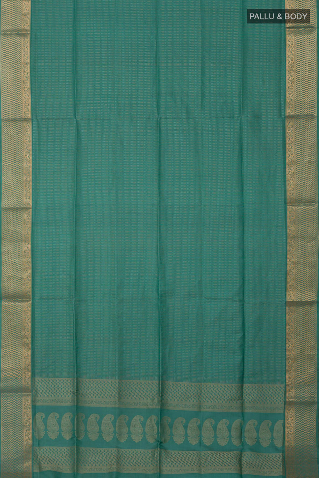 Flat view of Green Soft Silk Saree with Jacquard design on the body and Zari Border. 