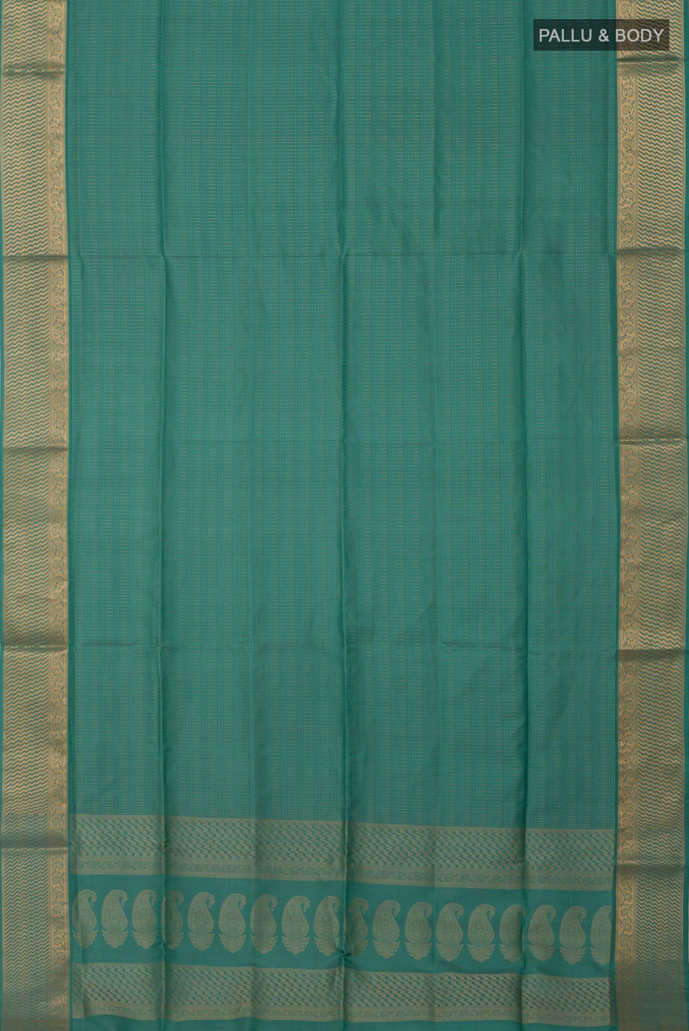Flat view of Green Soft Silk Saree with Jacquard design on the body and Zari Border. 