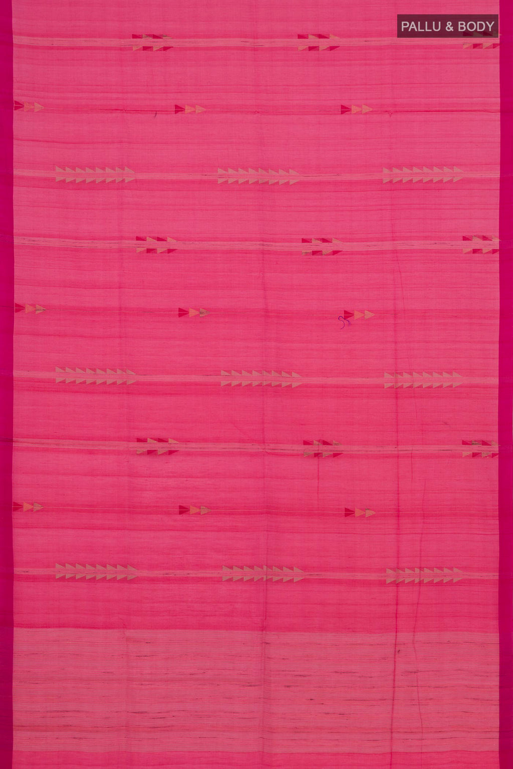Flat view of Pink Coimbatore Silk Cotton Saree with Thread Butta on the body and Plain Border. 