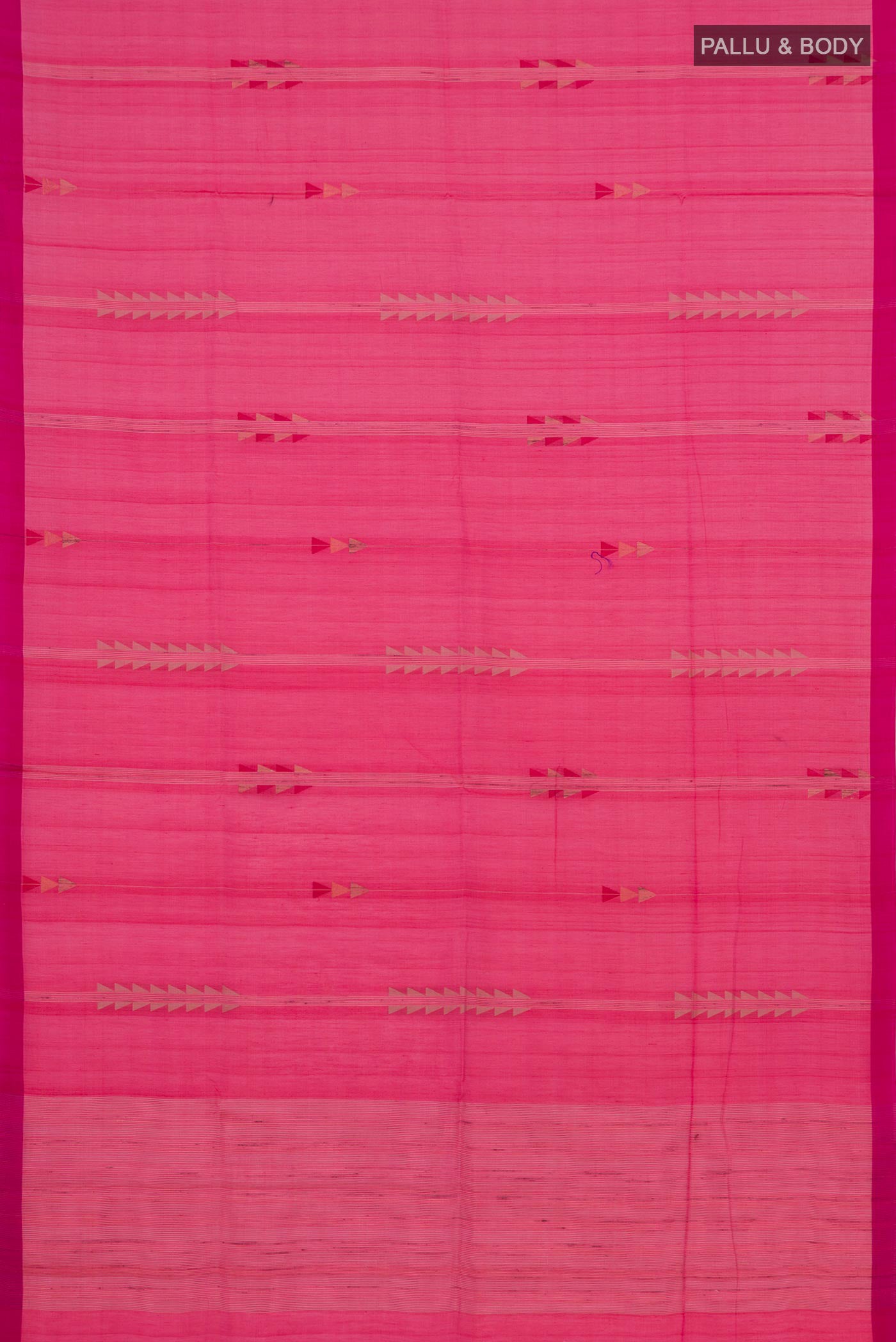 Flat view of Pink Coimbatore Silk Cotton Saree with Thread Butta on the body and Plain Border. 