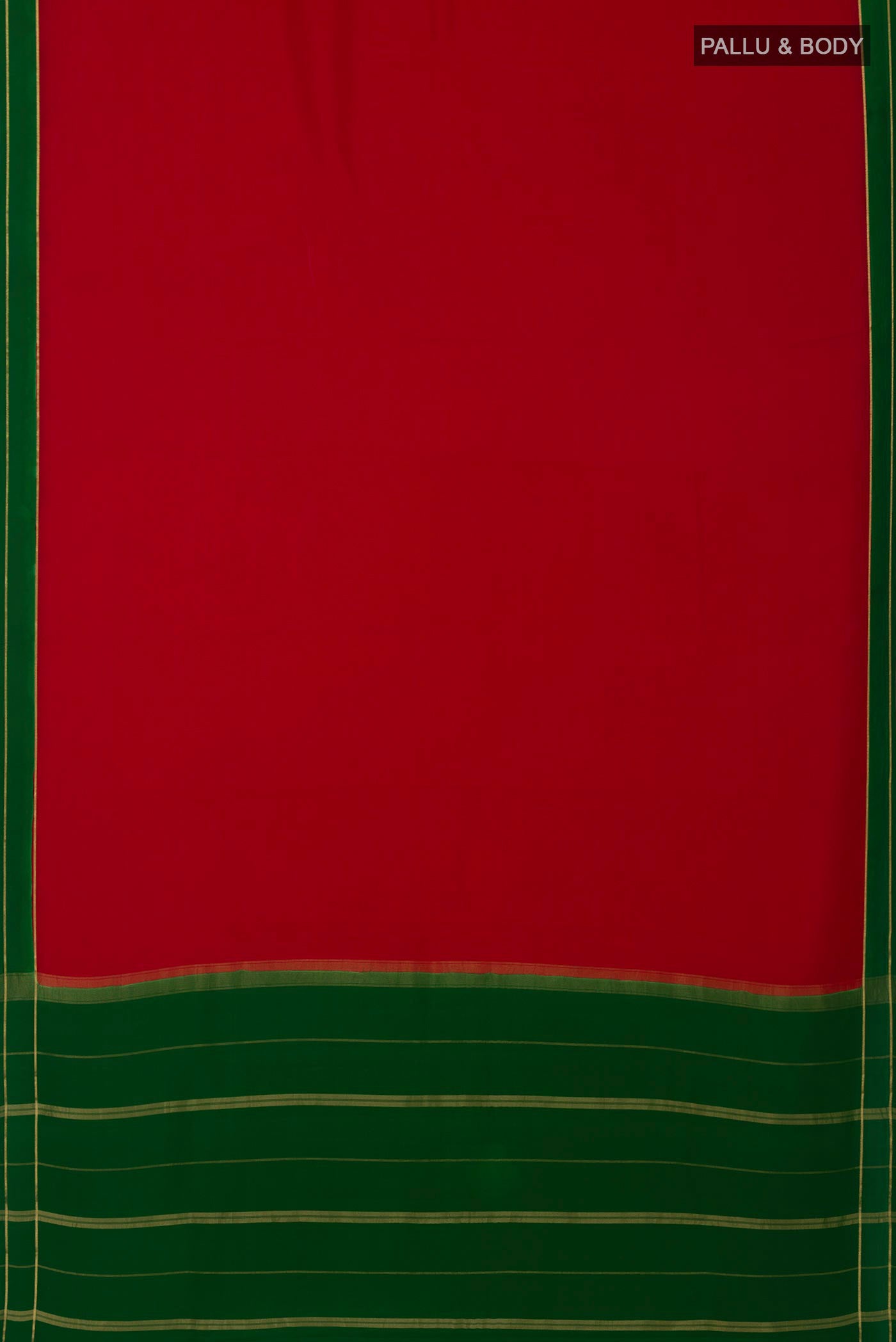 Flat view of Pure Silk Pure Zari Red Mysore Silk Saree with Plain Body and Thin Zari Line. 