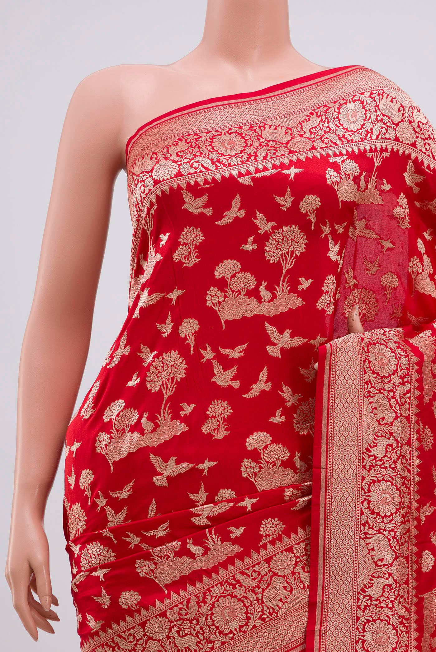 Border image of Red Banarasi Saree with Zari Brocade on the body and Zari Border. 