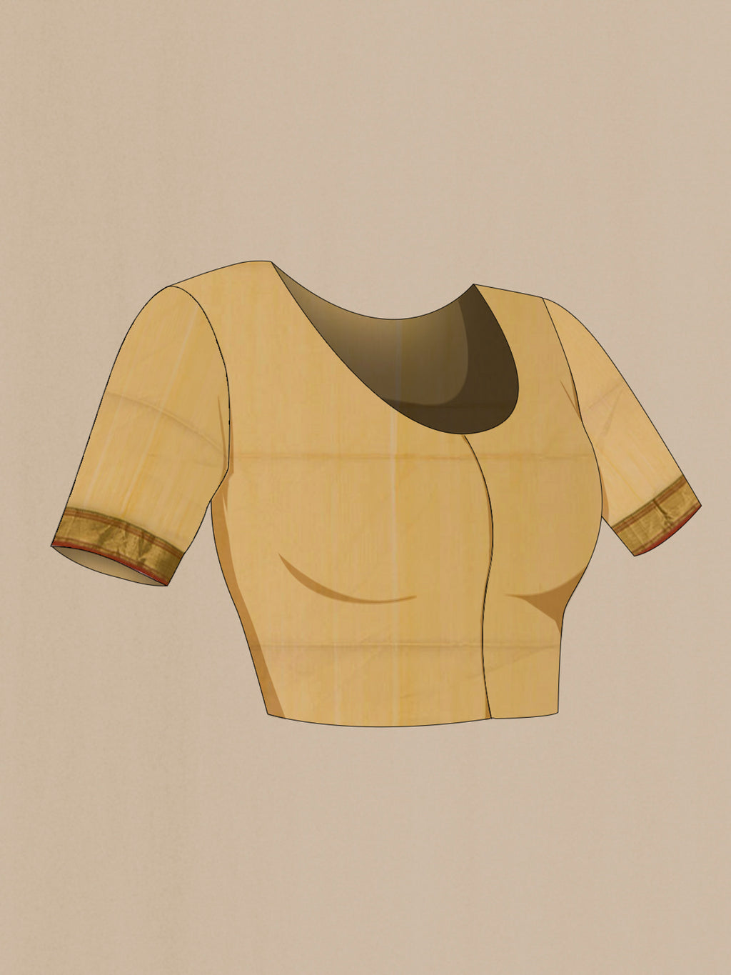 Close up image of the blouse of Lemon Yellow Maheshwari Silk Cotton Saree with Plain Body and Zari Border. 