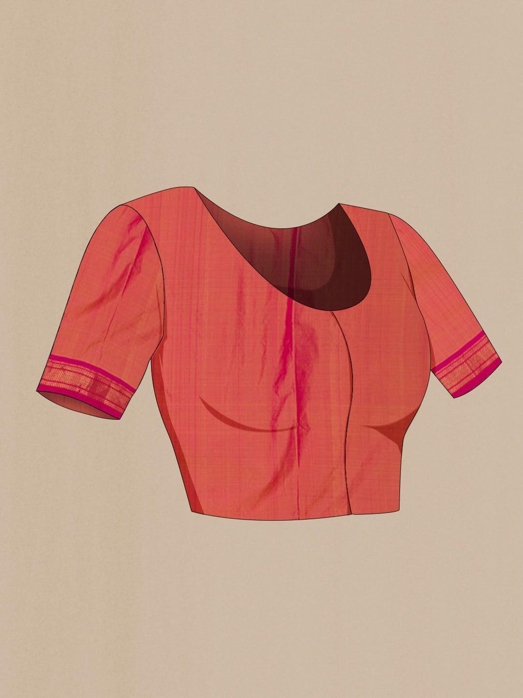 Close up image of the blouse of Pink Paithani Silk Saree with Zari Butta on the body and Zari Border. 
