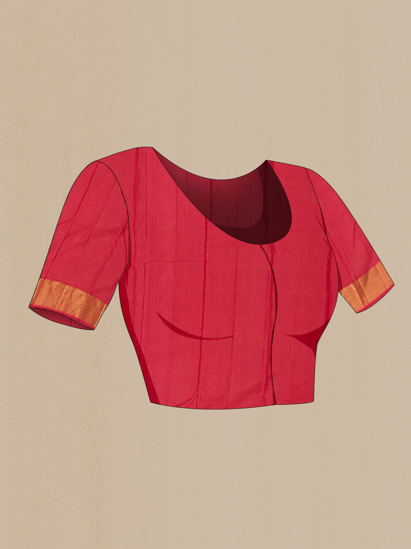 Close up image of the blouse of Pure Silk Pure Zari Pink Kanjivaram Saree with Jacquard With Zari Butta on the body and Zari Border. 