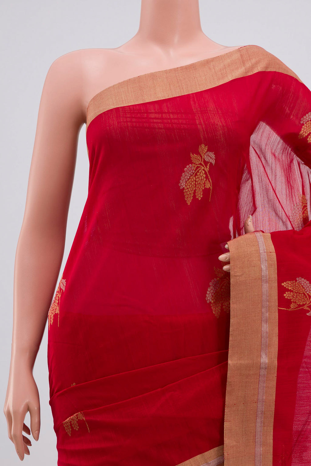 Border image of Red Chanderi Silk Cotton Saree with Zari Butta on the body and Zari Border. 
