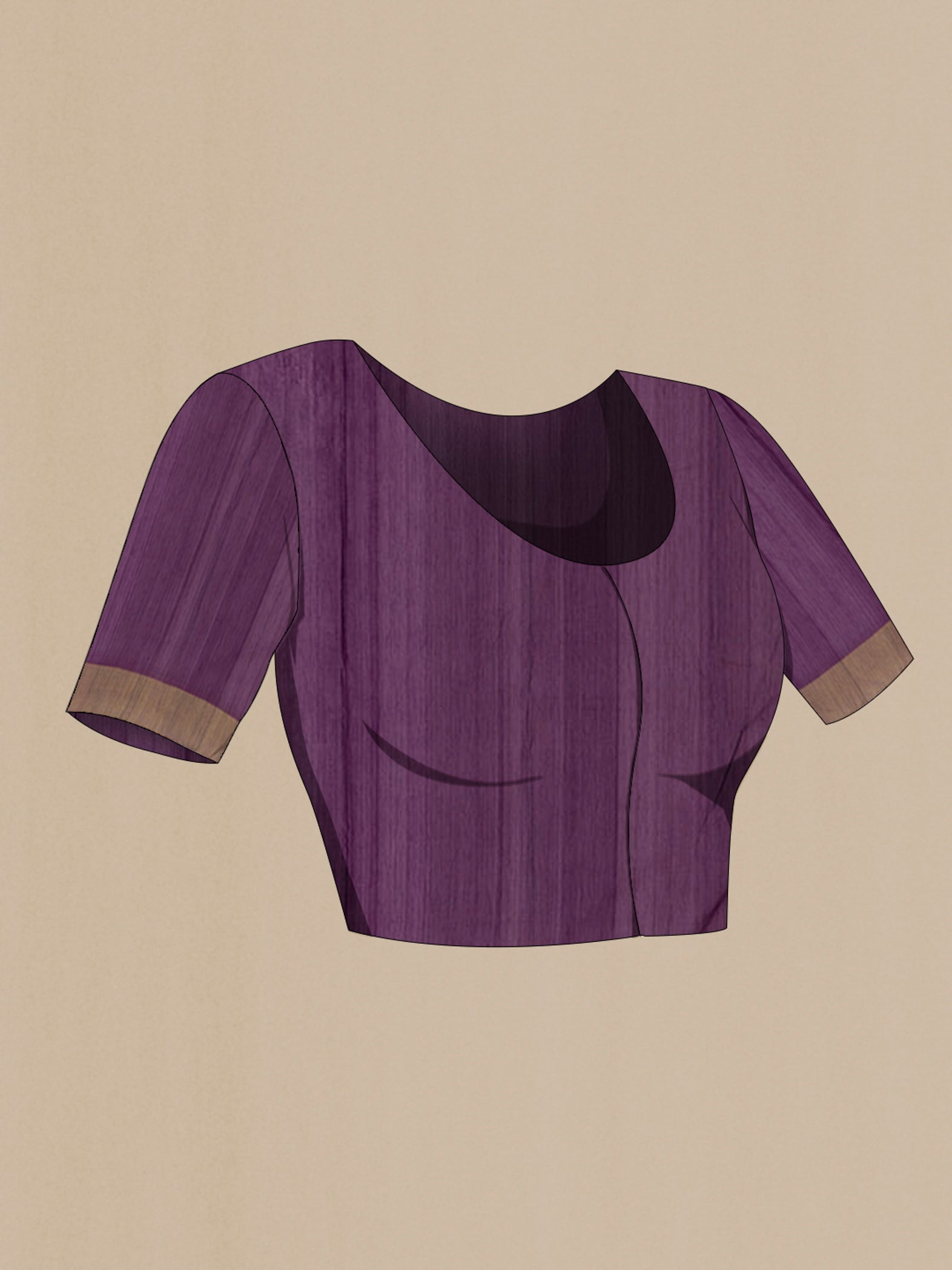 Close up image of the blouse of Purple Chanderi Silk Cotton Saree with Zari Butta on the body and Zari Border. 