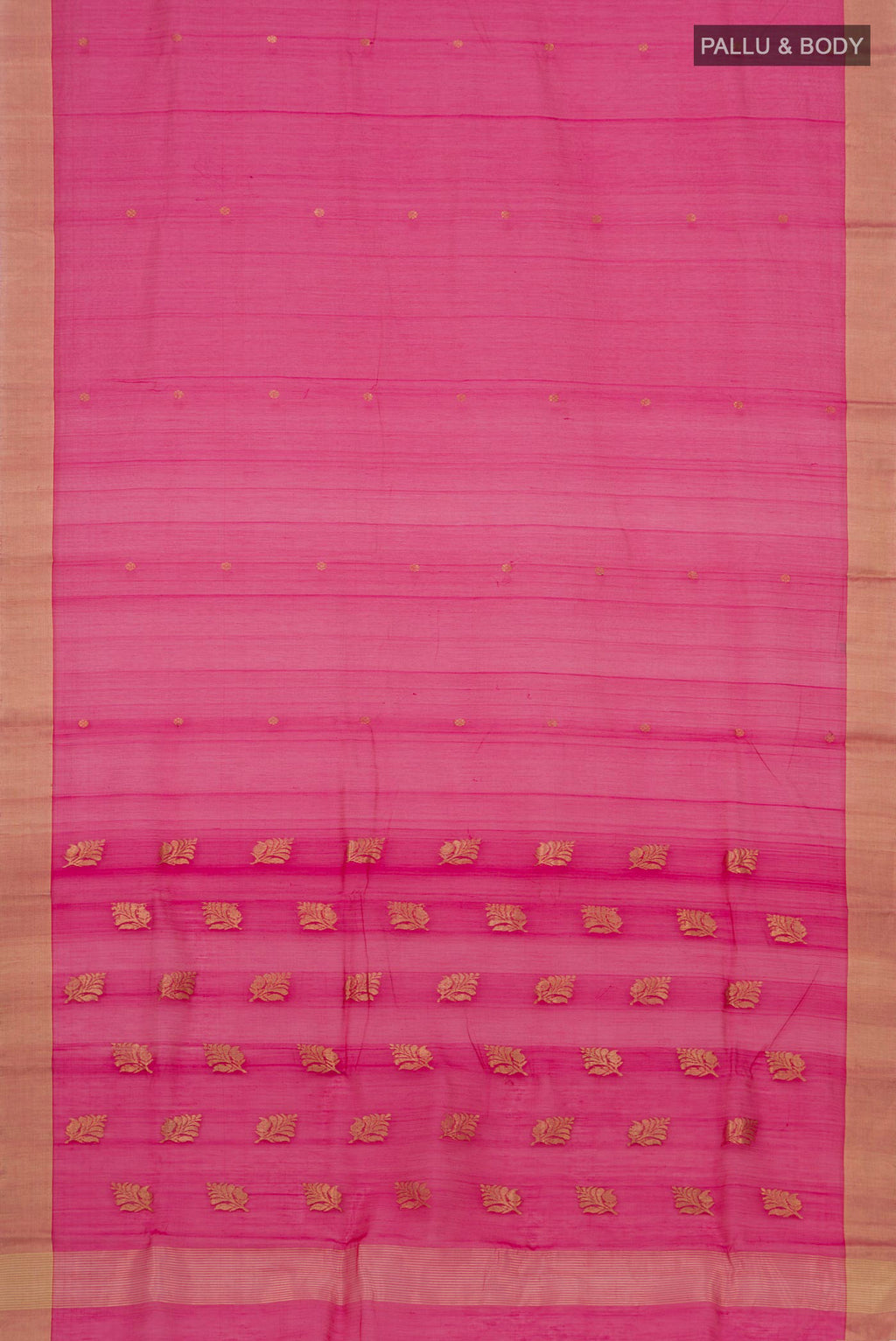 Flat view of Dark Pink Chanderi Silk Cotton Saree with Zari Butta on the body and Zari Border. 