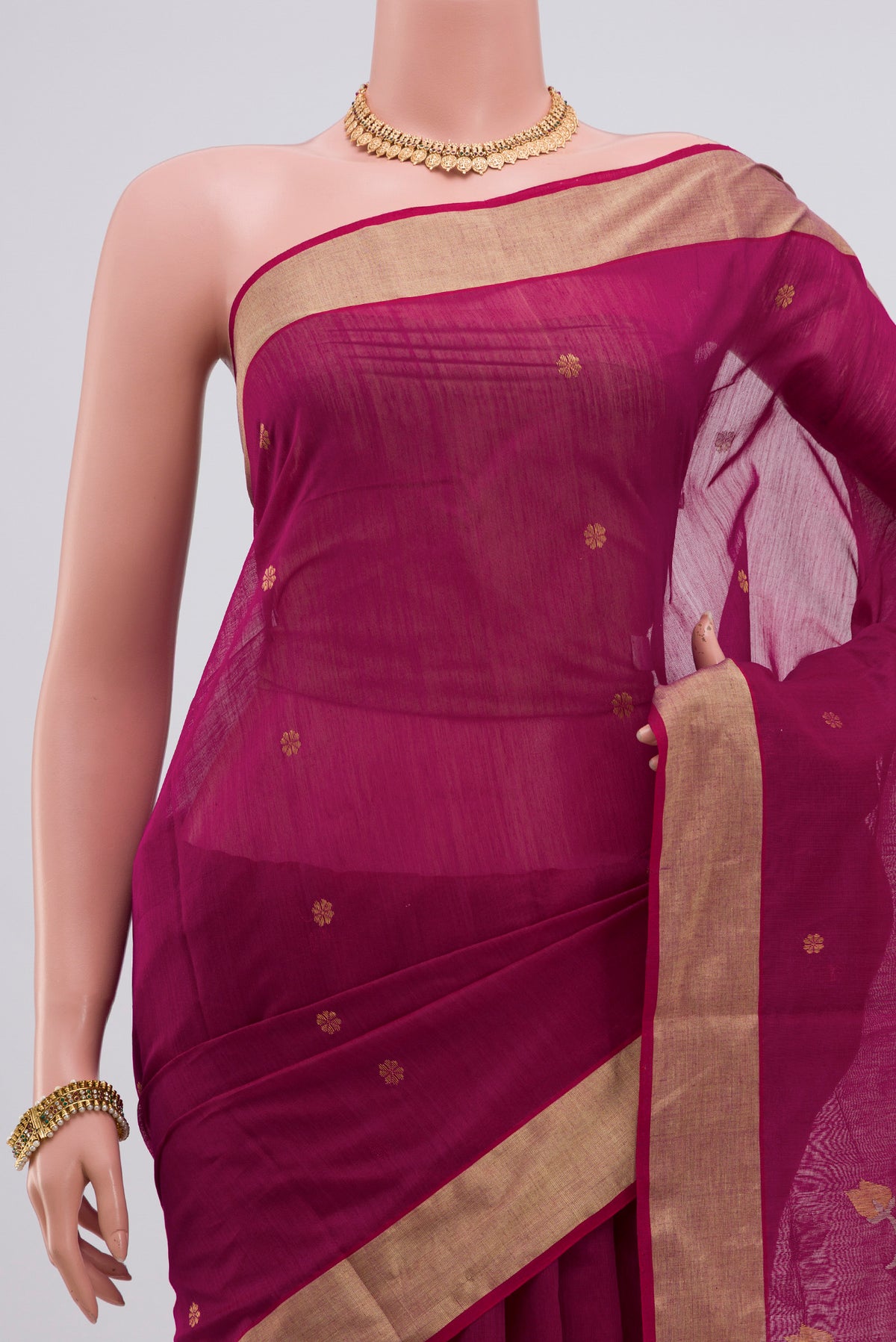 Border image of Purple Chanderi Silk Cotton Saree with Zari Butta on the body and Zari Border. 