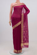 Purple Chanderi Silk Cotton Saree with Zari Butta on the body and Zari Border.  displayed on a mannequin