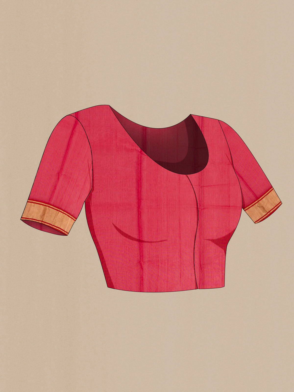 Close up image of the blouse of Red Chanderi Silk Cotton Saree with Zari Butta on the body and Zari Border. 