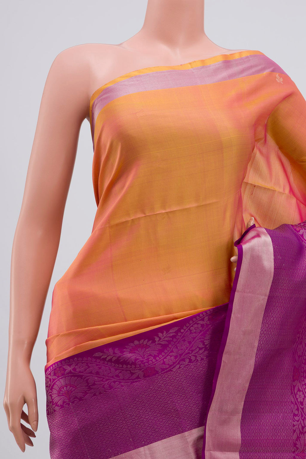 Border image of Yellow Coimbatore Silk Cotton Saree with Zari Butta on the body and Zari Border. 