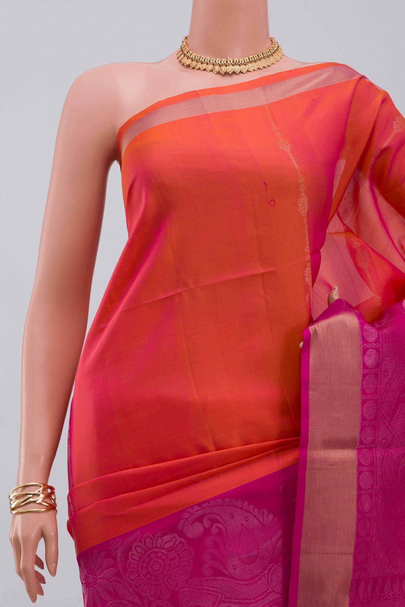 Border image of Orange Soft Silk Saree with Fancy on the body and Fancy Border. 