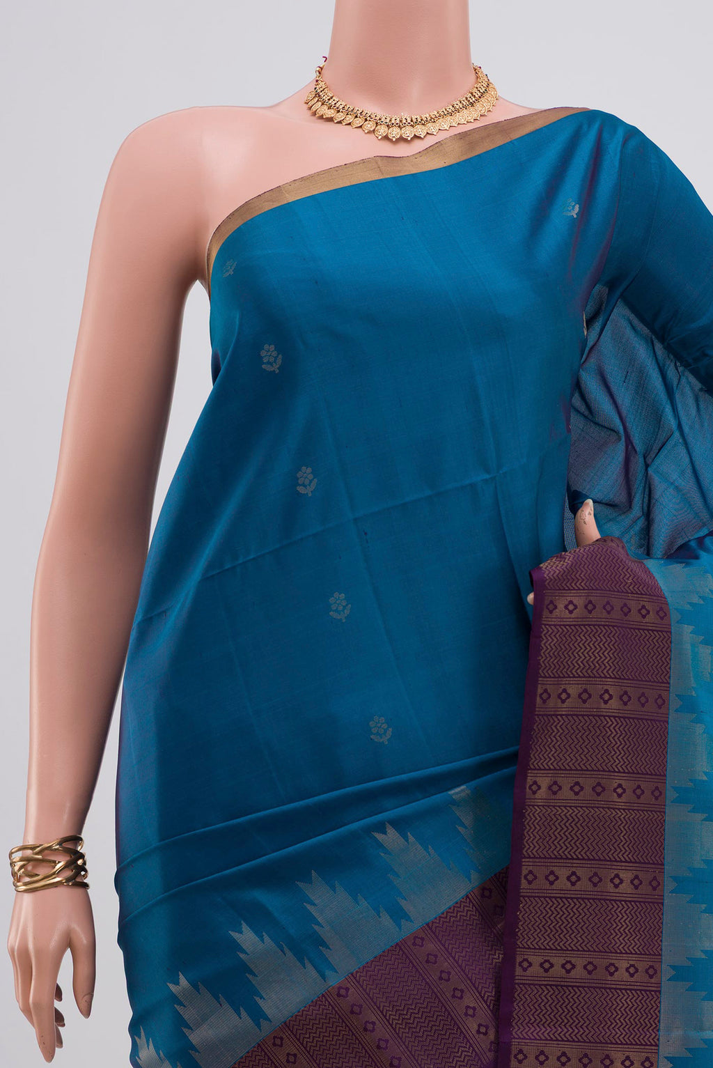 Border image of Blue Soft Silk Saree with Zari Butta on the body and Fancy Border. 