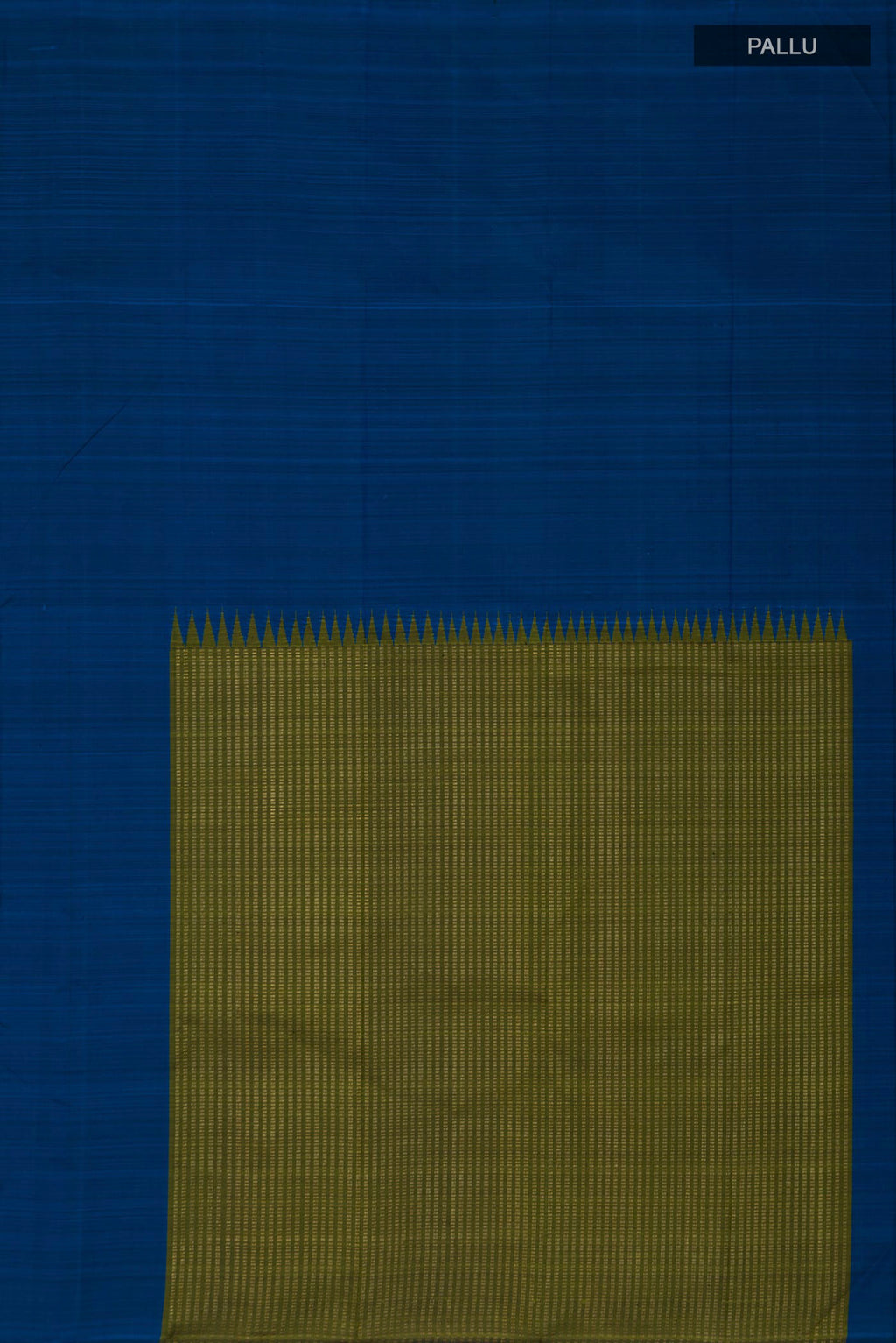 Close up image of the pallu of Pure Silk Pure Zari Blue Kanjivaram Saree with Fancy on the body and Without Border. 