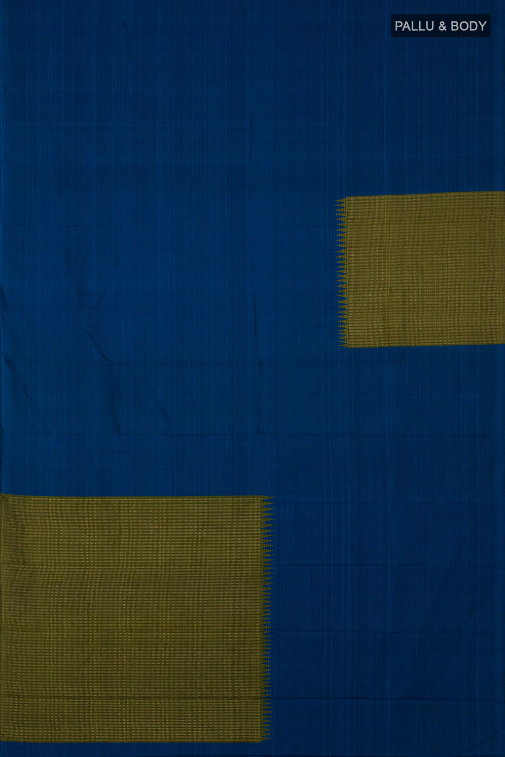 Flat view of Pure Silk Pure Zari Blue Kanjivaram Saree with Fancy on the body and Without Border. 