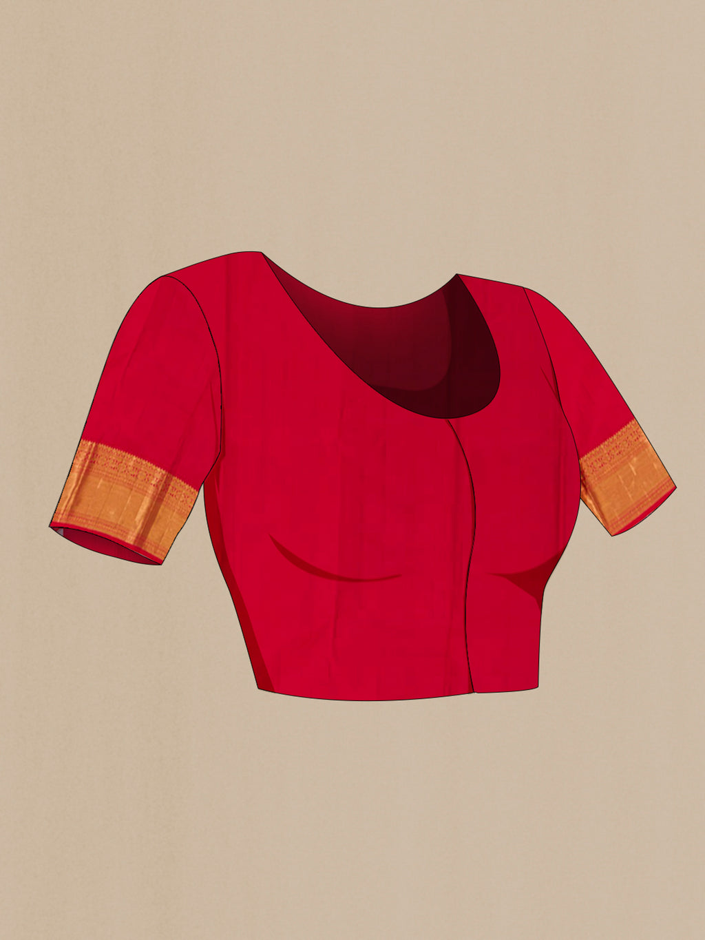 Close up image of the blouse of Green Kanjivaram Saree with Zari Butta on the body and Zari Border. 