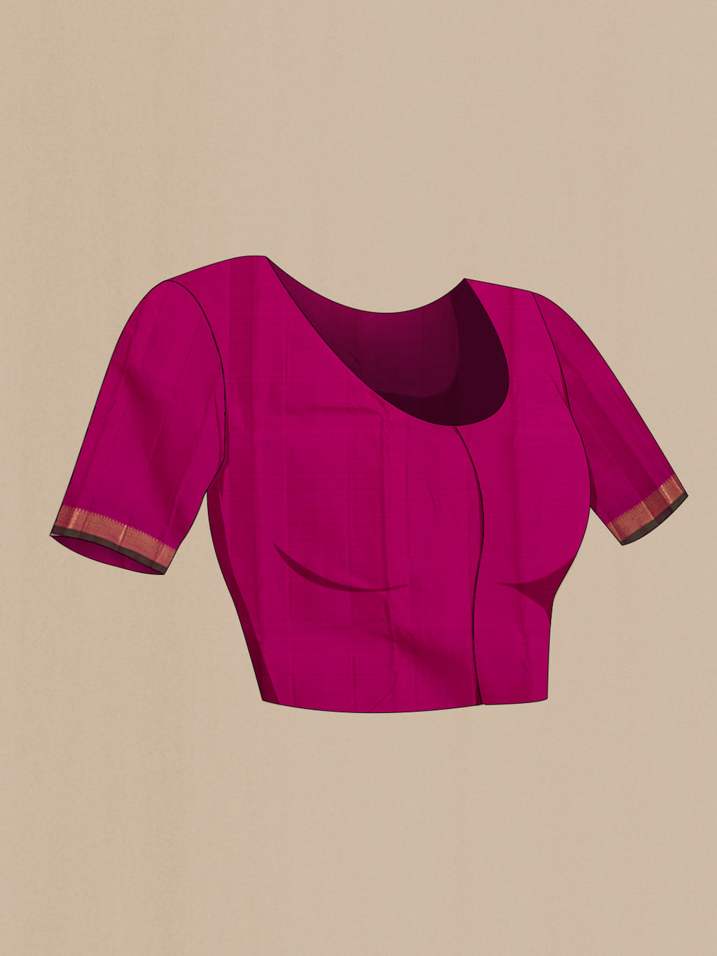 Close up image of the blouse of Pink Dual Tone Kanjivaram Silk Saree with Checked design on the body and Zari Border. 