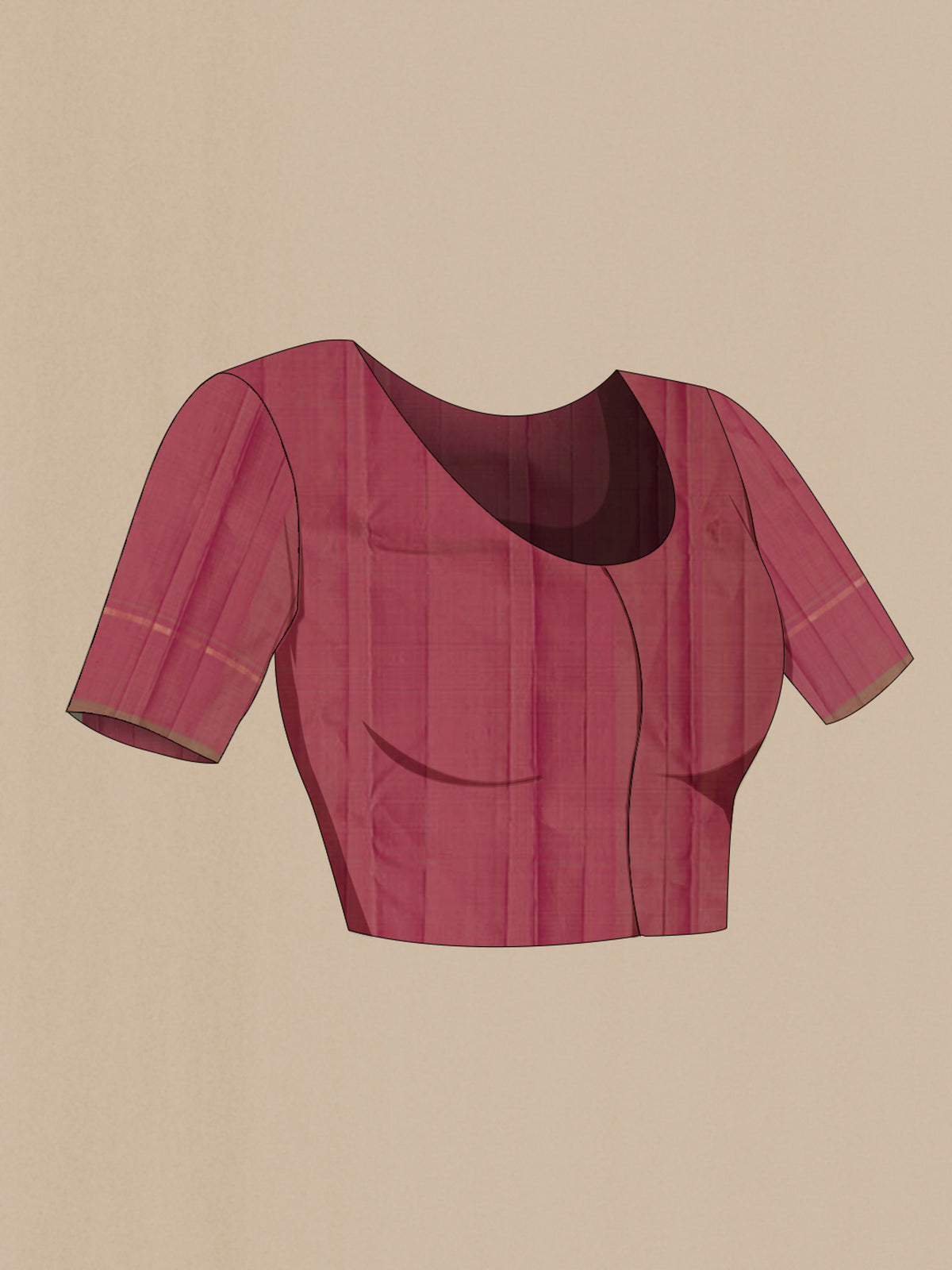 Close up image of the blouse of Pure Silk Pink Kanjivaram Saree with Zari Butta on the body and Thin Zari Line. 