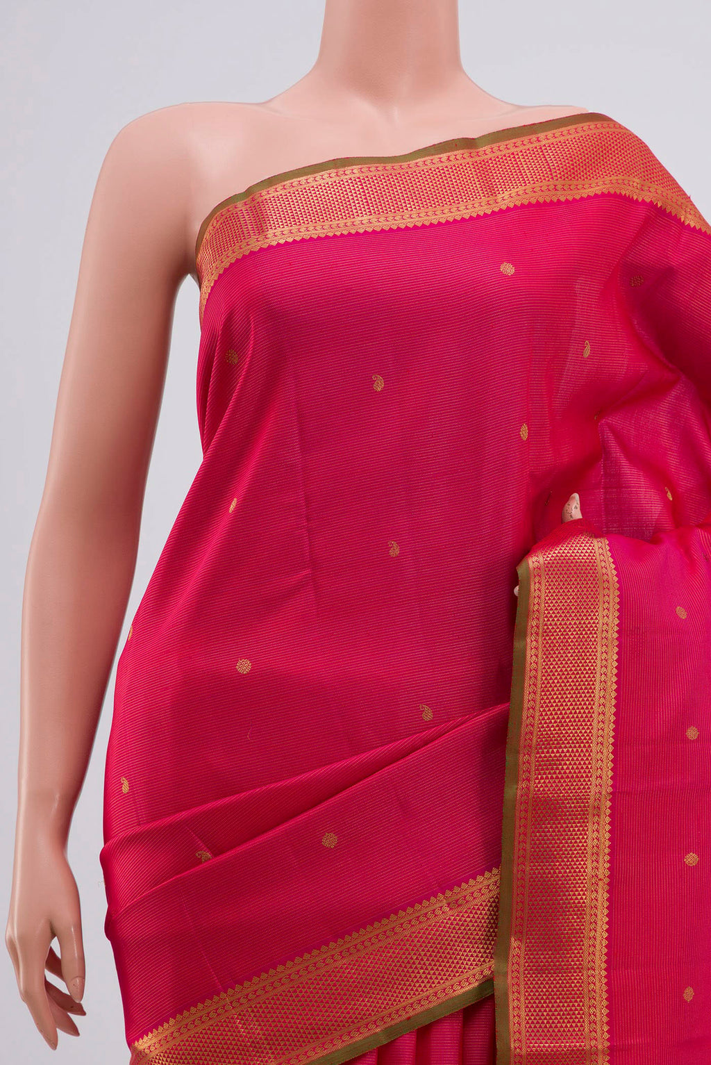 Border image of Pure Silk Pure Zari Pink Kanjivaram Saree with Stripes on the body and Zari Border. 