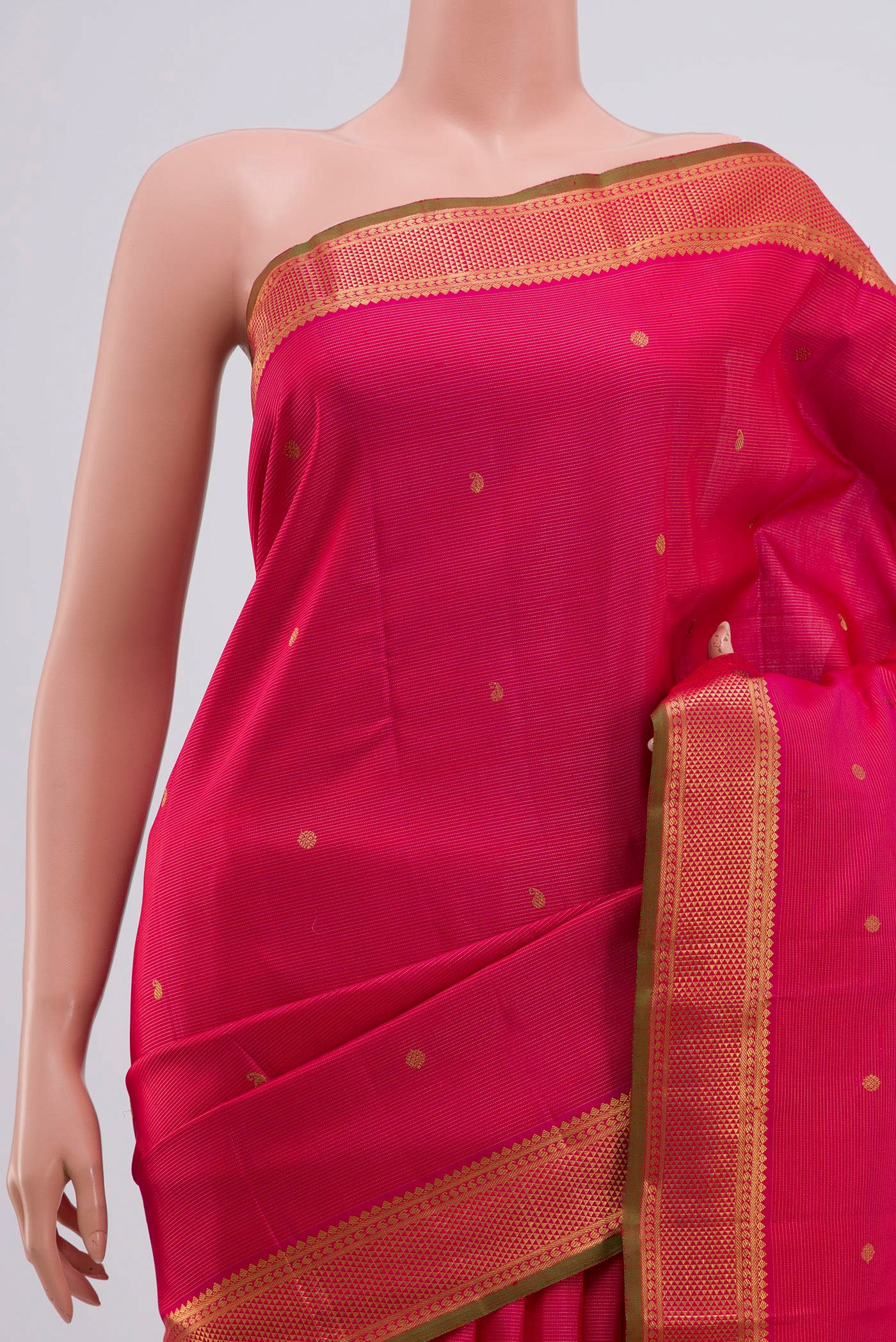 Border image of Pure Silk Pure Zari Pink Kanjivaram Saree with Stripes on the body and Zari Border. 