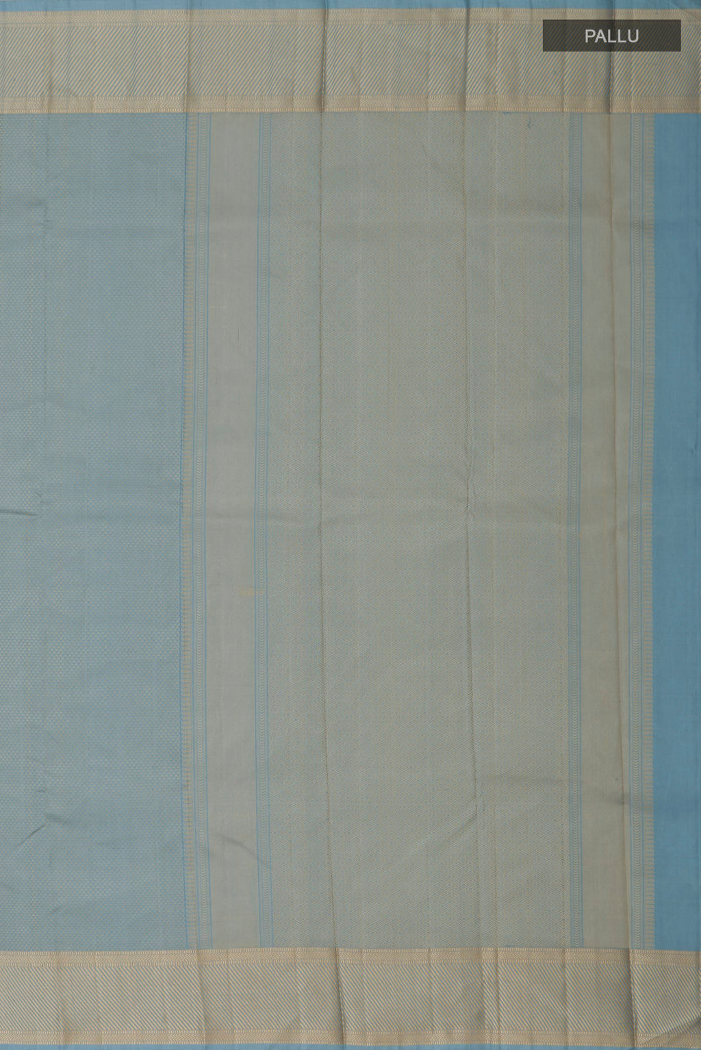 Close up image of the pallu of Sky Blue Kanchipuram Silk Saree with Jacquard design on the body and Thread Border. 