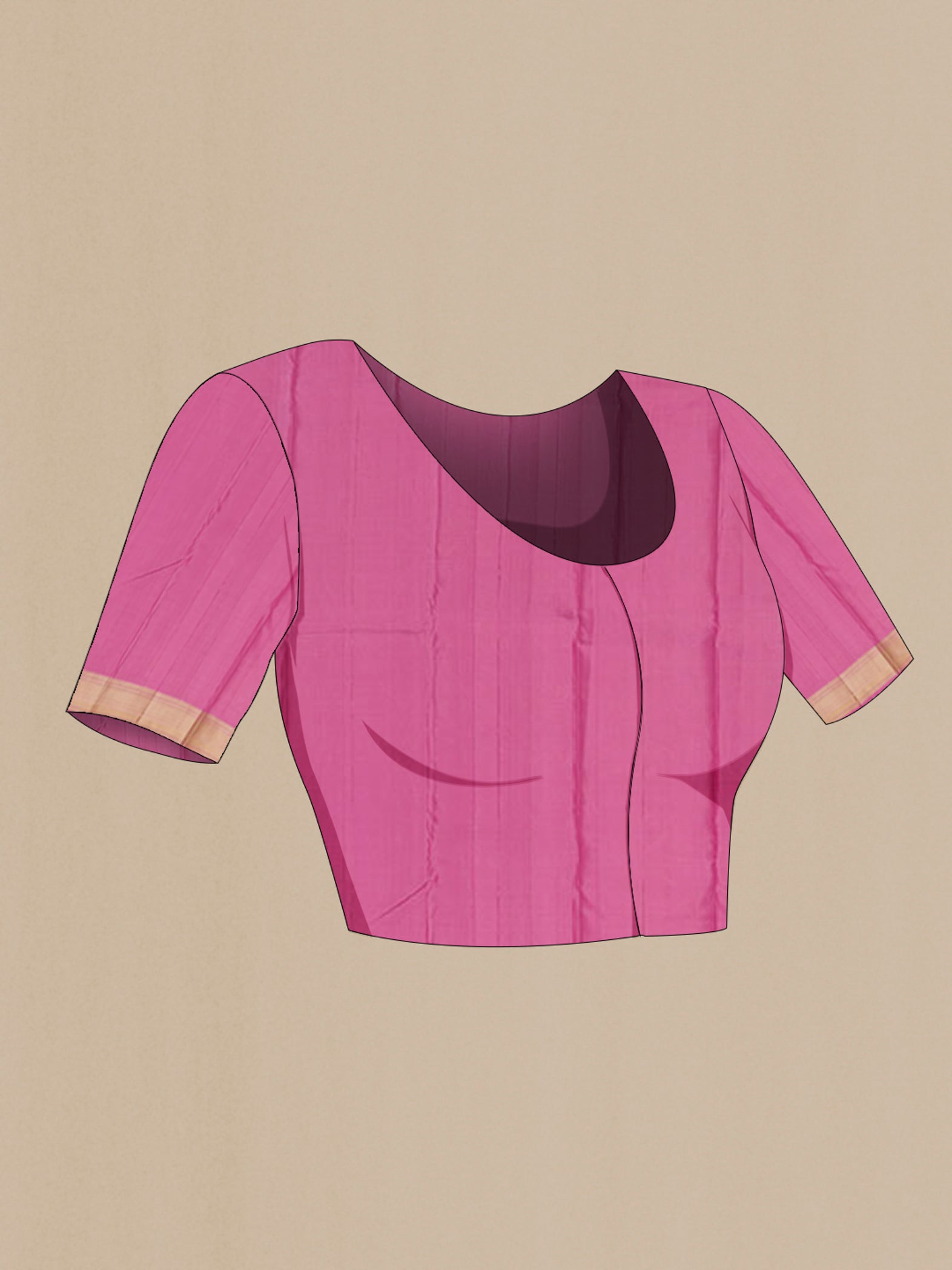 Close up image of the blouse of Pink Kanchipuram Silk Saree with Thread Brocade on the body and Thread Border. 