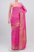 Pure Silk Pure Zari Pink Uppada Saree with Zari Brocade on the body and Zari Border.  displayed on a mannequin