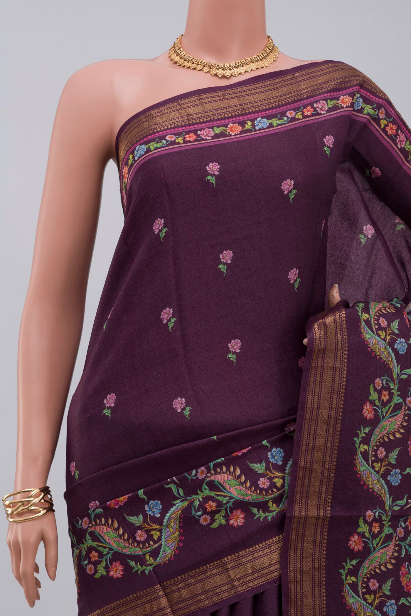 Border image of Purple Tussar Saree with Fancy on the body and Zari Border. 