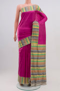 Pink Pochampally Silk Saree with Plain Body and Plain Border.  displayed on a mannequin