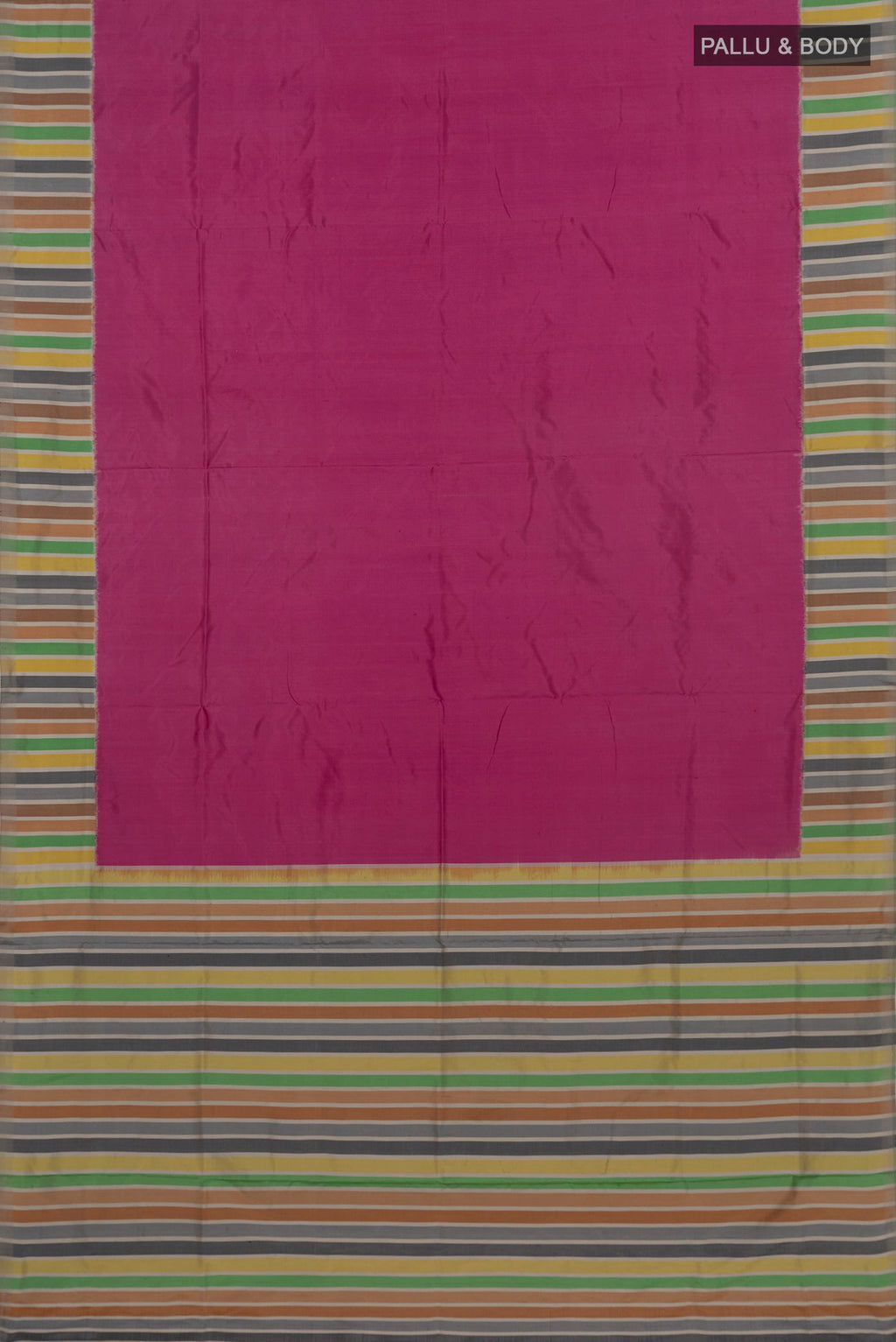 Flat view of Pink Pochampally Silk Saree with Plain Body and Plain Border. 