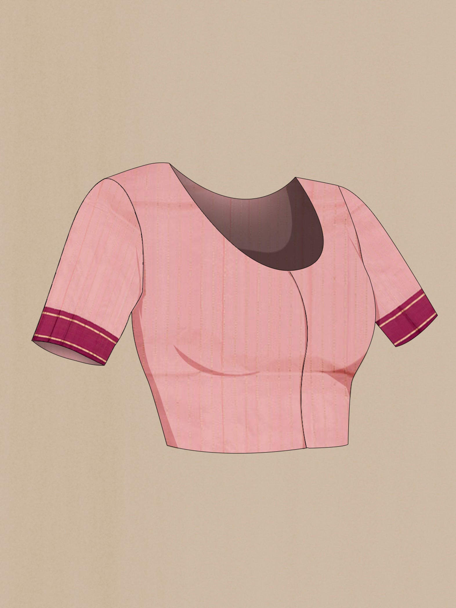 Close up image of the blouse of Pink Banarasi Katan Silk Saree with Zari Butta on the body and Plain Border. 