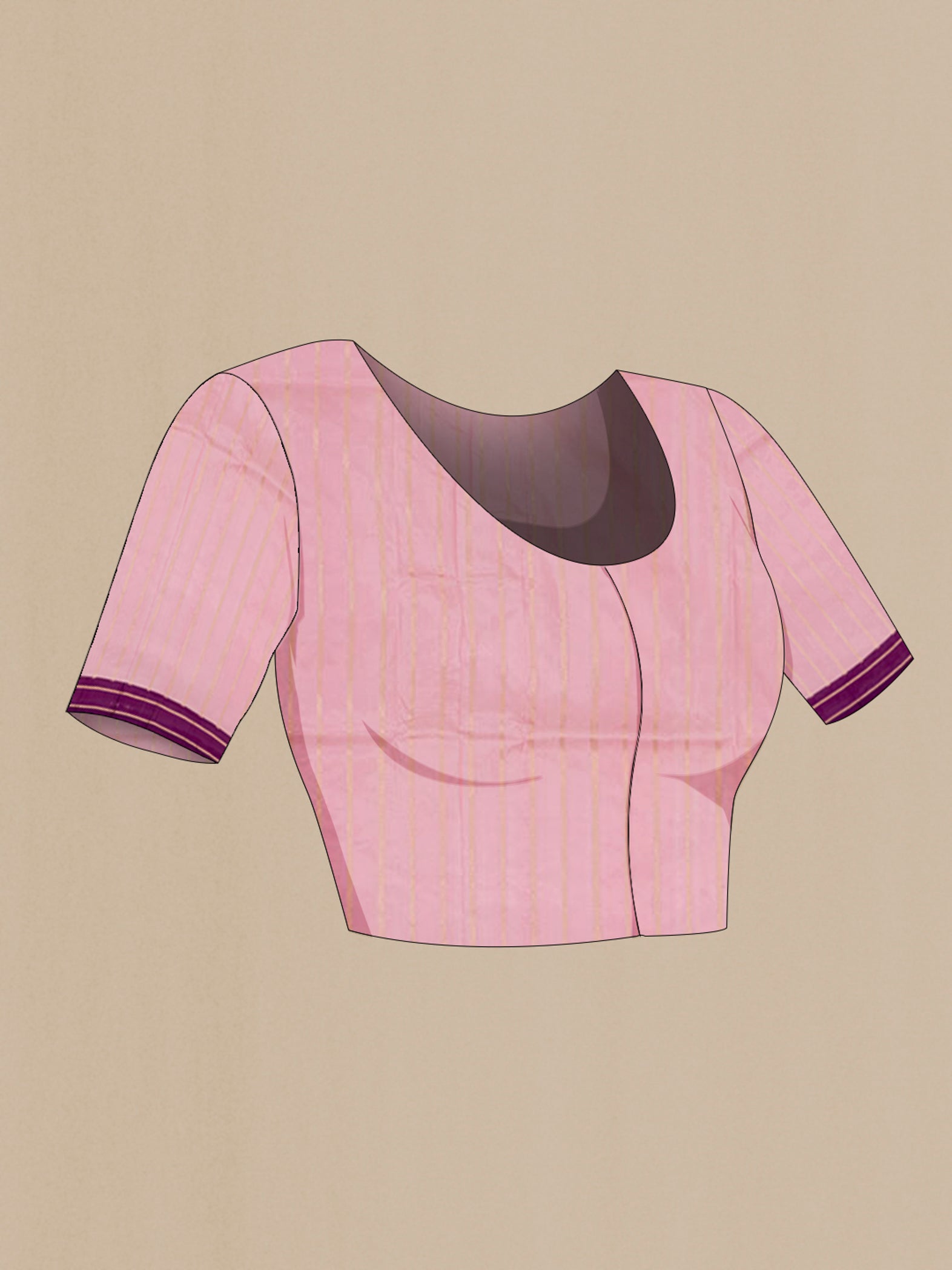 Close up image of the blouse of Pink Banarasi Katan Silk Saree with Zari Butta on the body and Zari Border. 