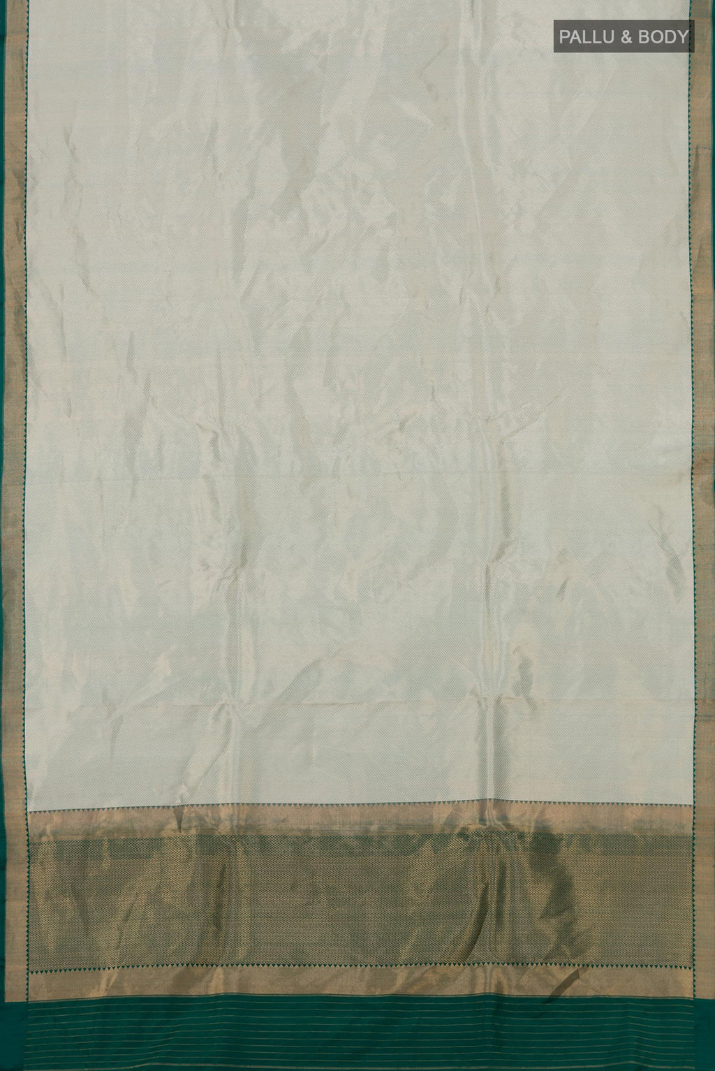 Flat view of Blue Banarasi Katan Silk Saree with Zari Brocade on the body and Zari Border. 