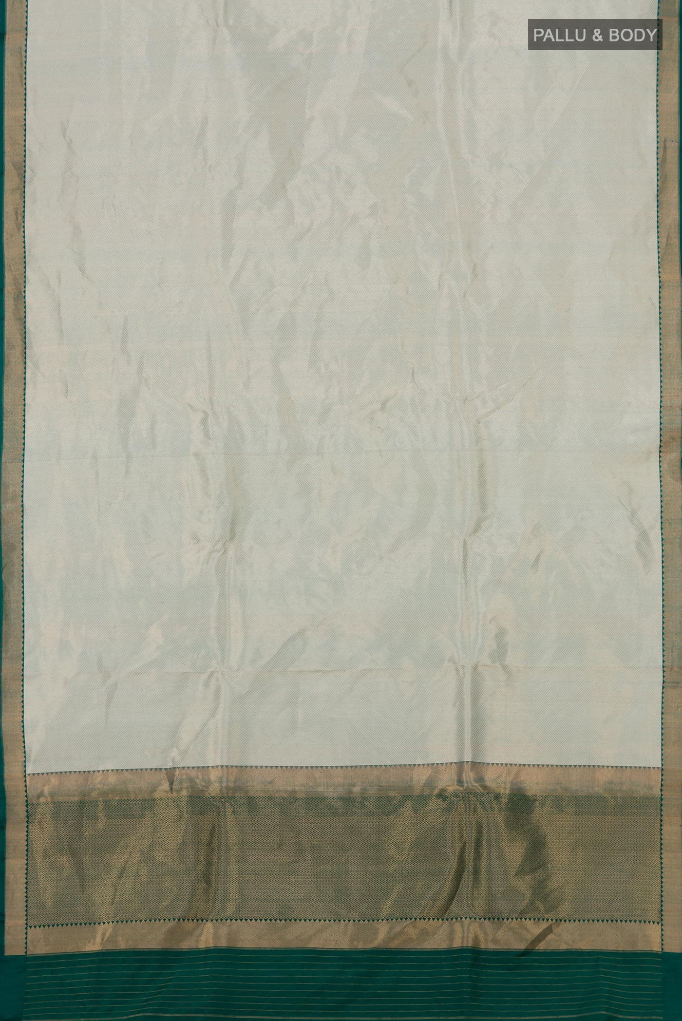 Flat view of Blue Banarasi Katan Silk Saree with Zari Brocade on the body and Zari Border. 