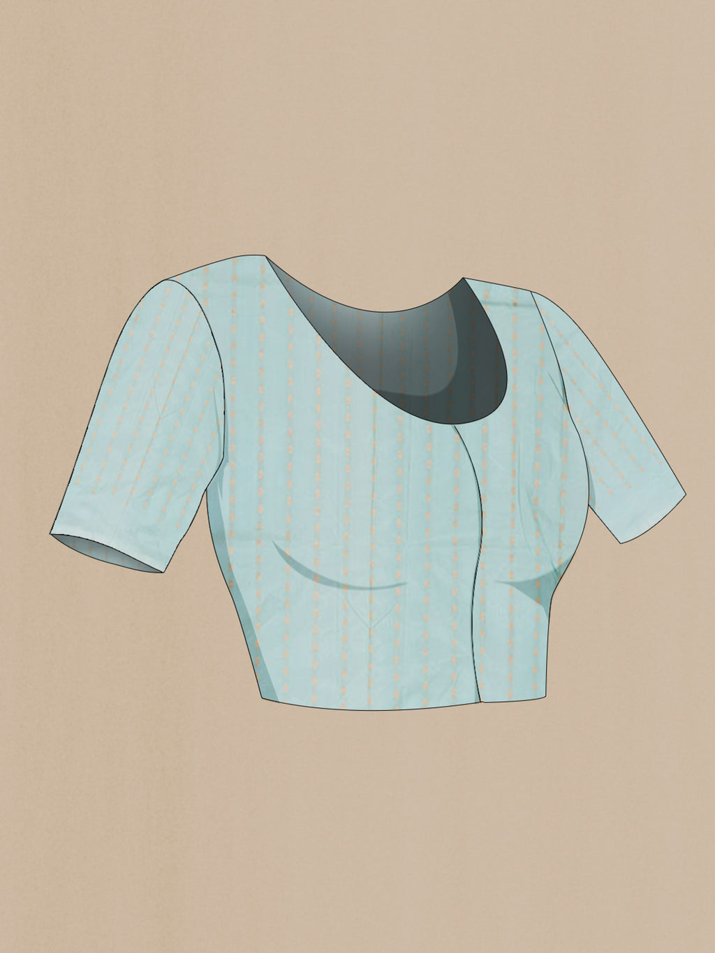 Close up image of the blouse of Light Blue Banarasi Katan Silk Saree with Jacquard design on the body and Zari Border. 